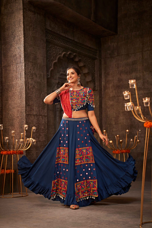 Blue Thread Embroidered Chaniya Choli For Indian Navratri Special Collection-SSBIKLL01