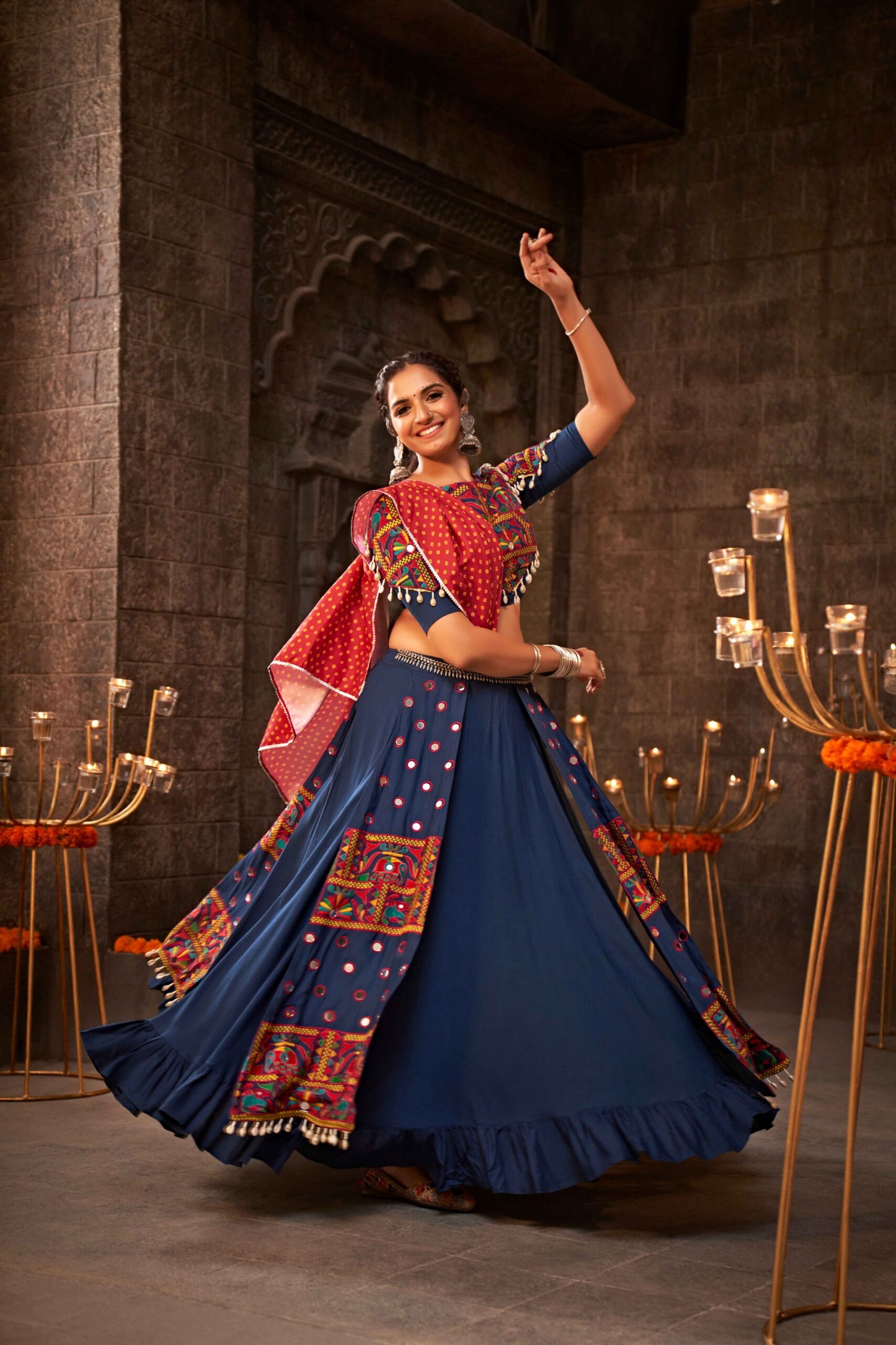 Blue Thread Embroidered Chaniya Choli For Indian Navratri Special Collection-SSBIKLL01