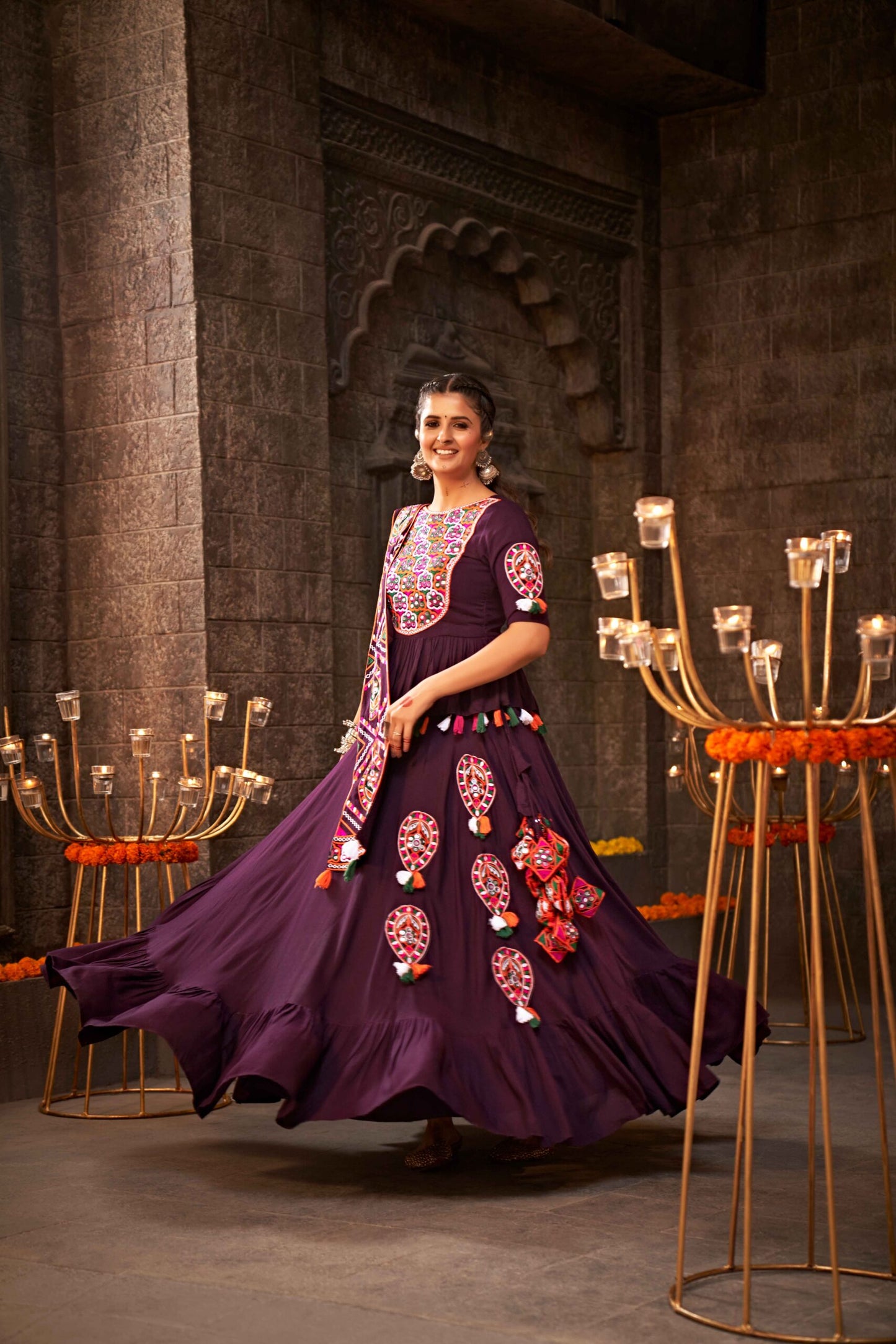 Purple Thread Embroidered Designer Traditonal Navratri Collection-SSBIKLL01