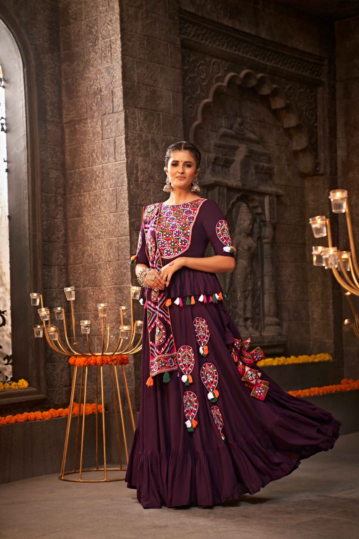 Purple Thread Embroidered Designer Traditonal Navratri Collection-SSBIKLL01