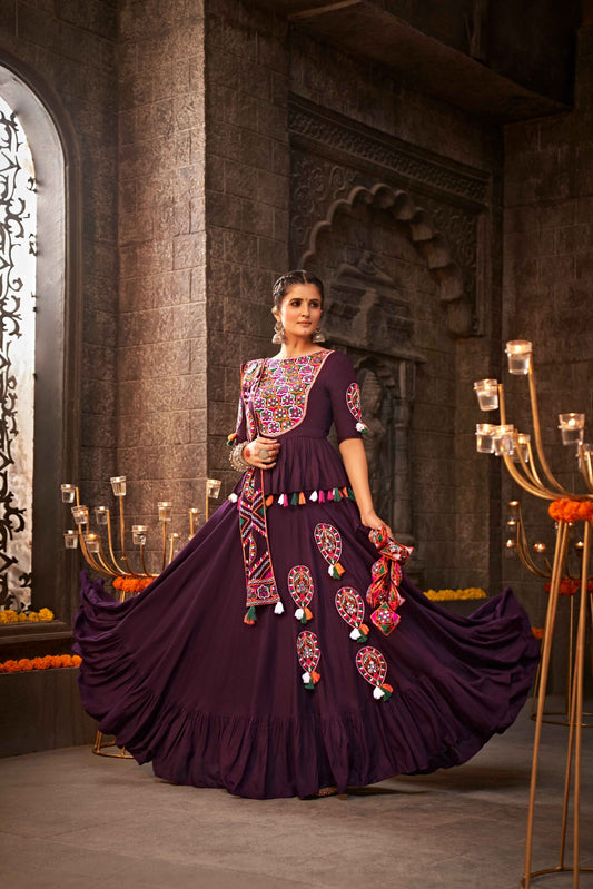 Purple Thread Embroidered Designer Traditonal Navratri Collection-SSBIKLL01