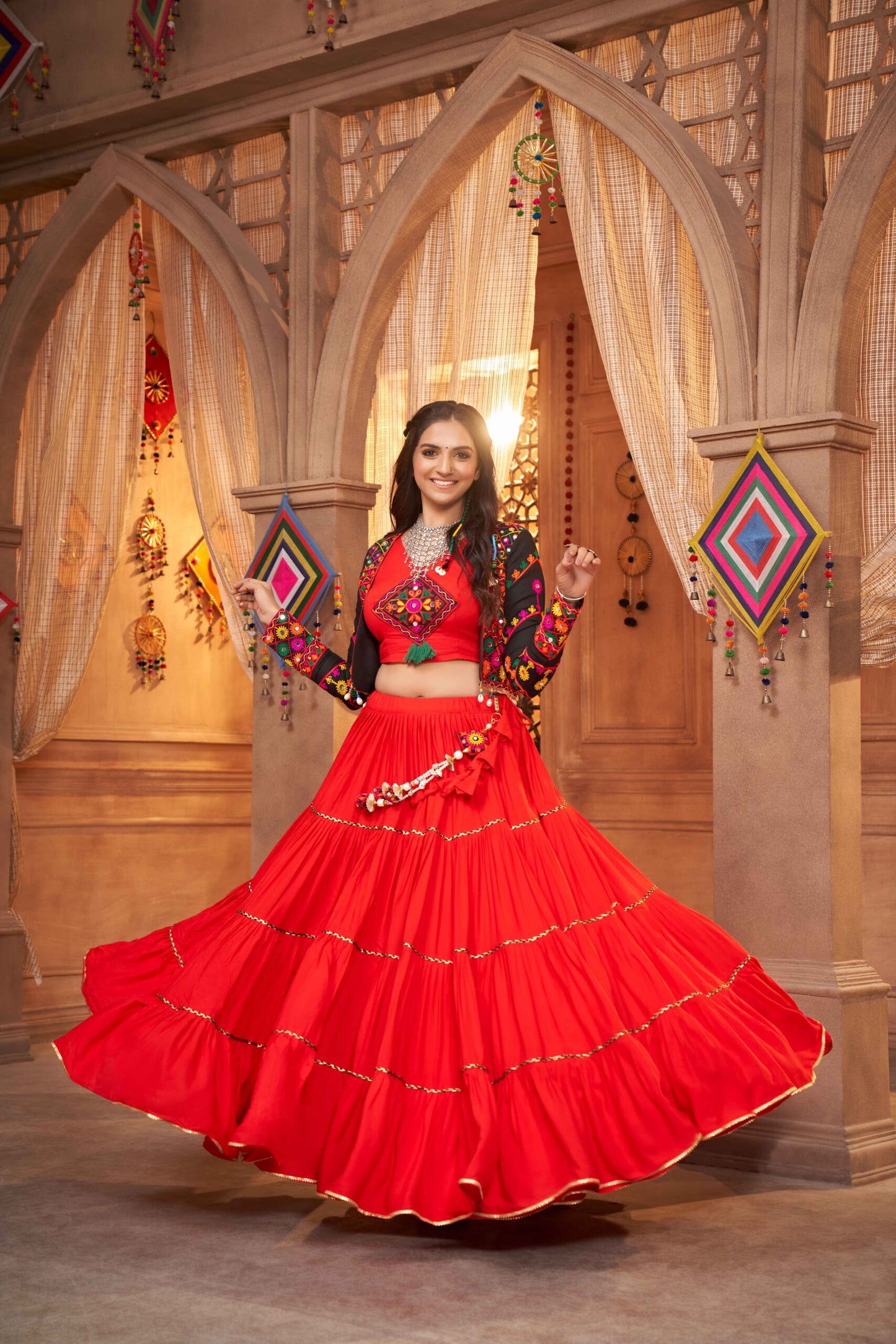 Red Contrast With Black Koti Style Latest Designer Chaniya Choli For Navratri-SSBIKLL01