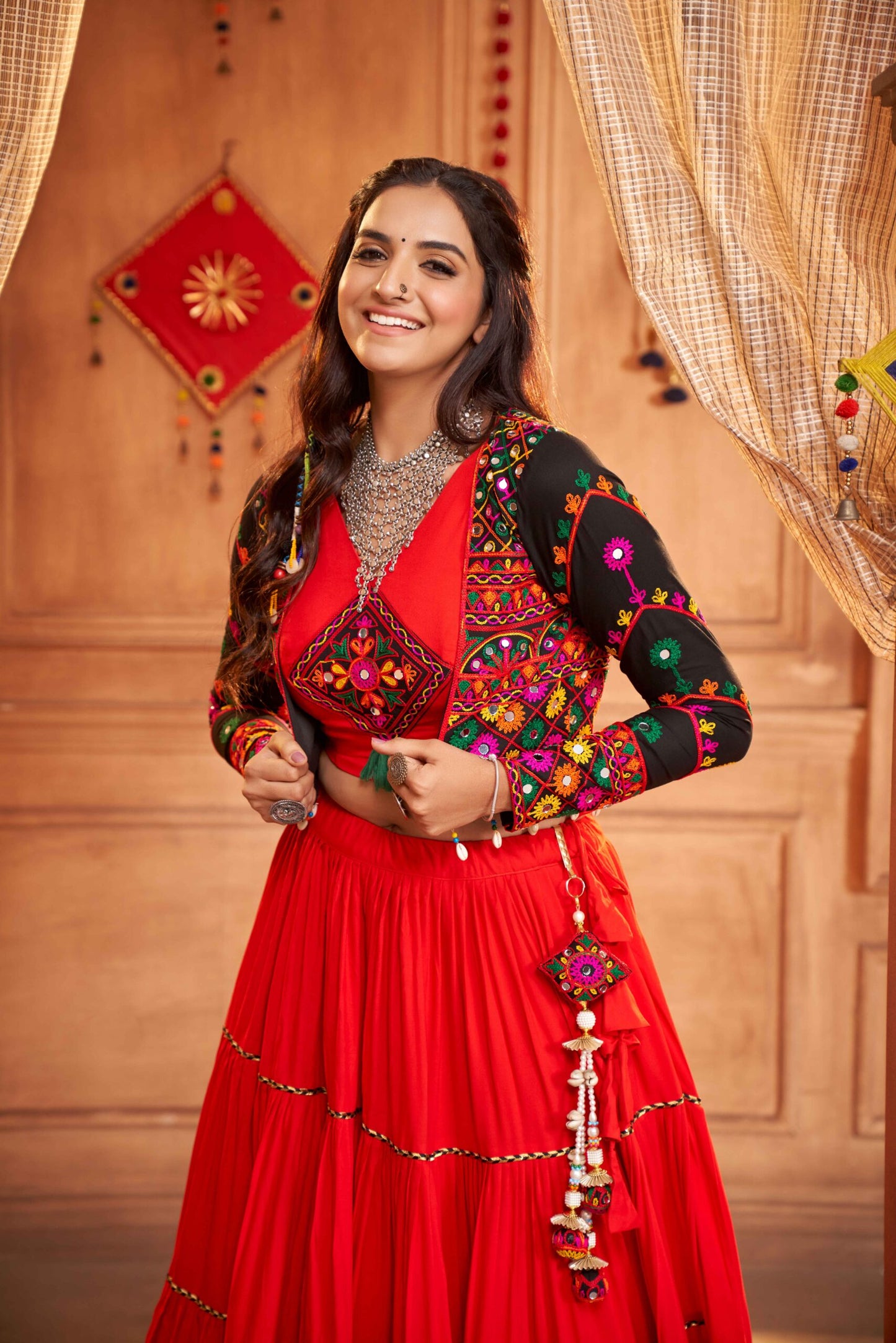 Red Contrast With Black Koti Style Latest Designer Chaniya Choli For Navratri-SSBIKLL01