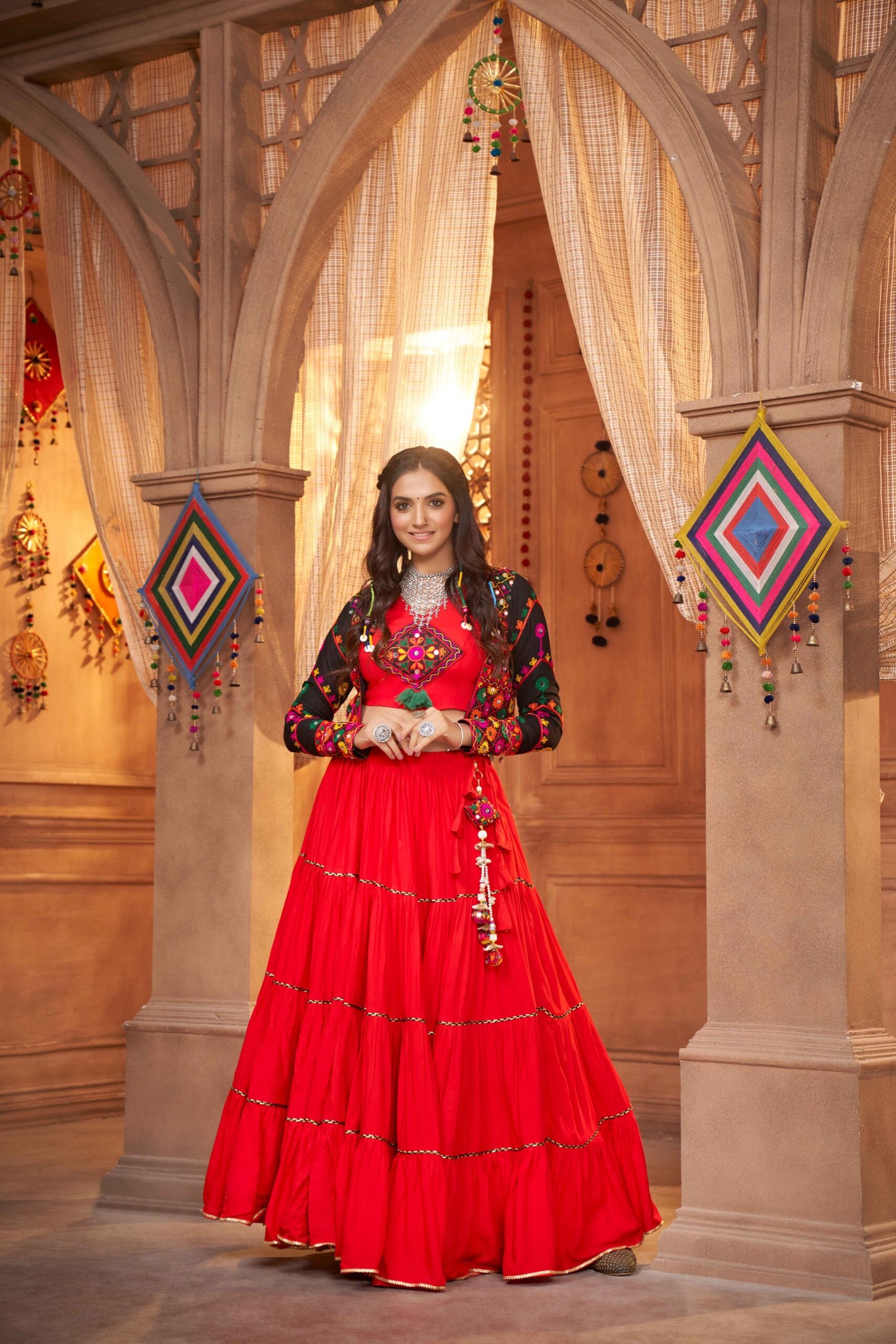 Red Contrast With Black Koti Style Latest Designer Chaniya Choli For Navratri-SSBIKLL01