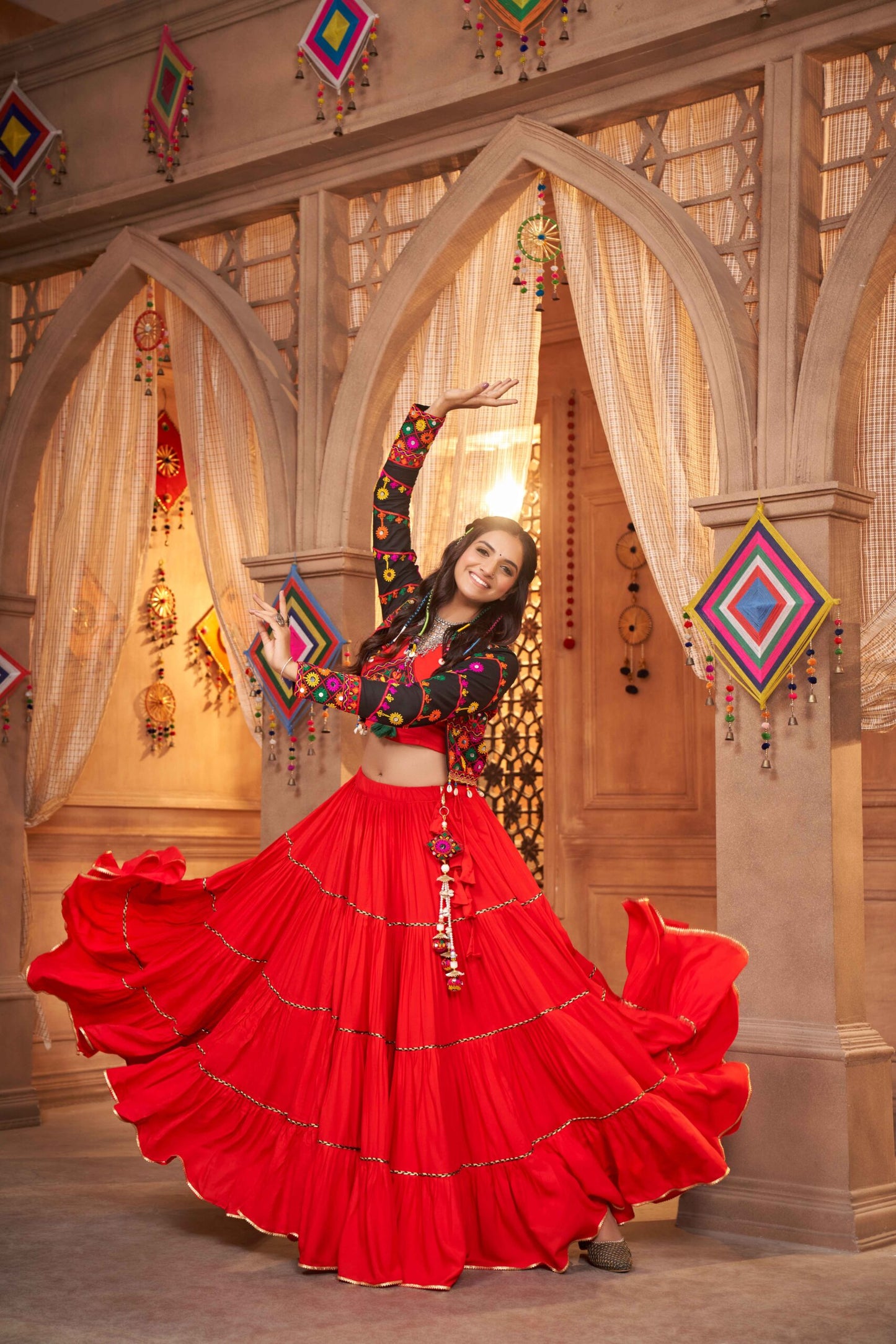 Red Contrast With Black Koti Style Latest Designer Chaniya Choli For Navratri-SSBIKLL01