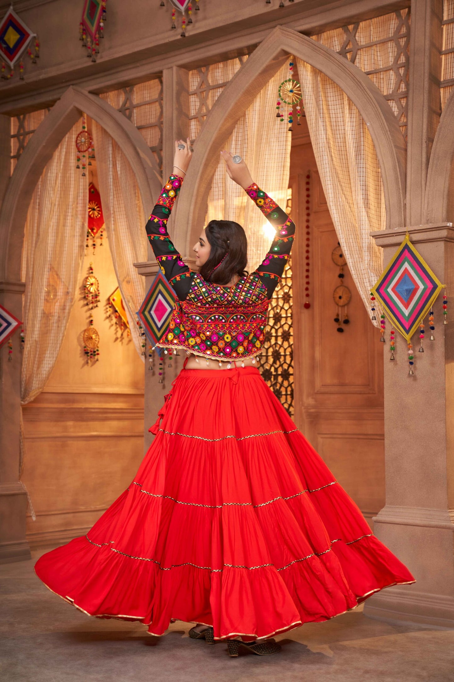 Red Contrast With Black Koti Style Latest Designer Chaniya Choli For Navratri-SSBIKLL01