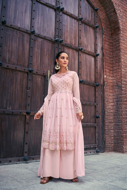 Baby Pink Exclusive Embroidered Stitched Kurta With Palazzo Set Collection