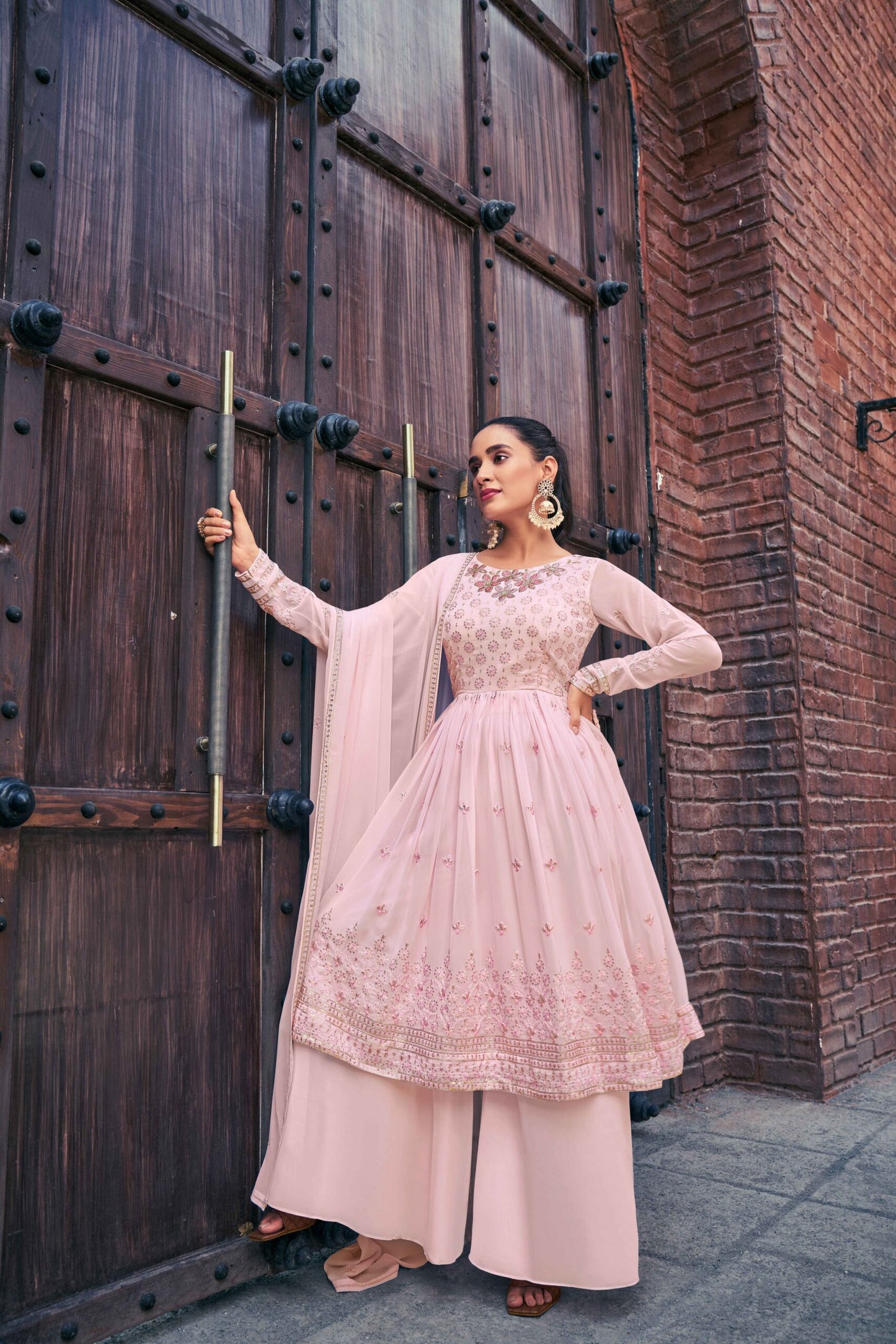 Baby Pink Exclusive Embroidered Stitched Kurta With Palazzo Set Collection