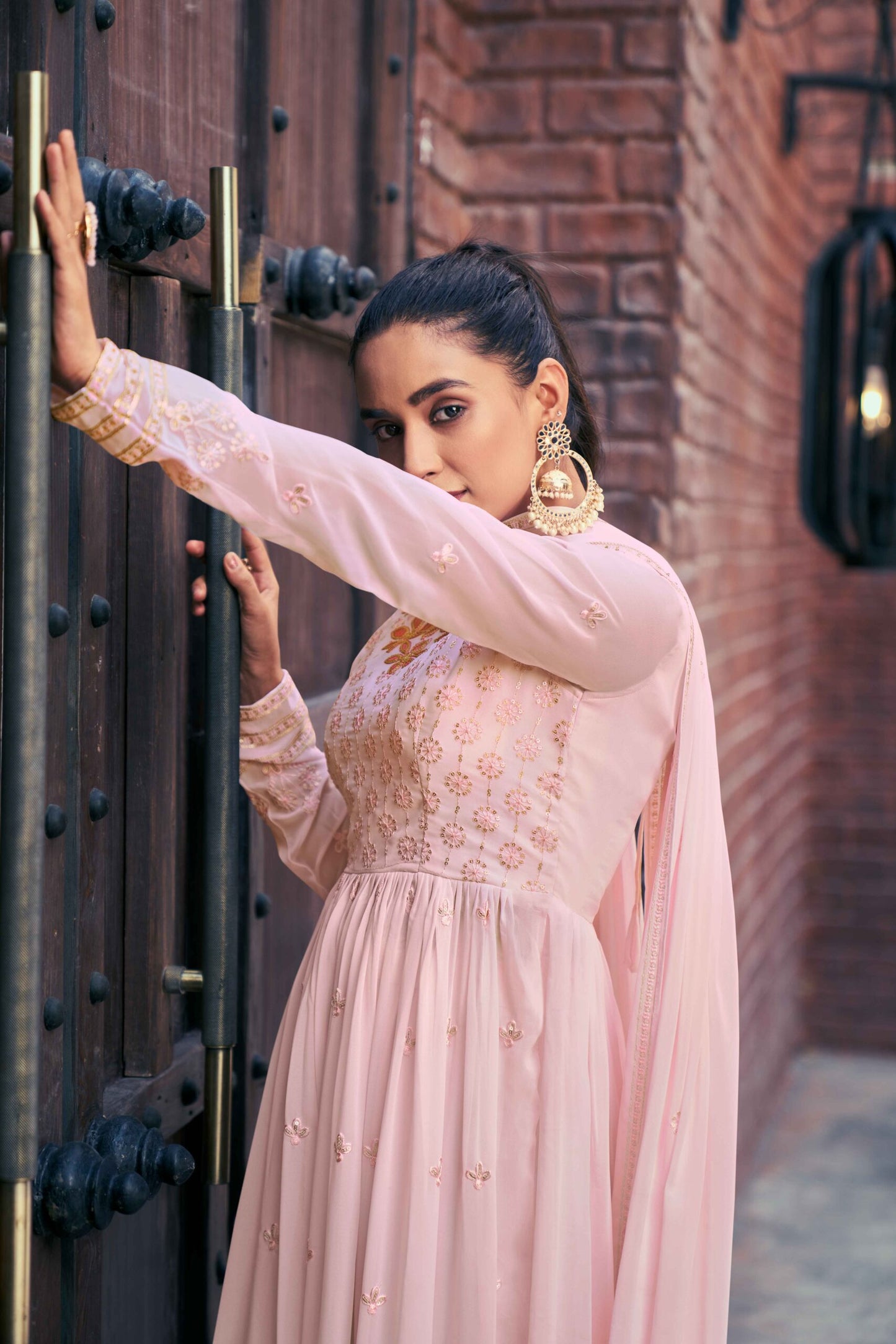 Baby Pink Exclusive Embroidered Stitched Kurta With Palazzo Set Collection