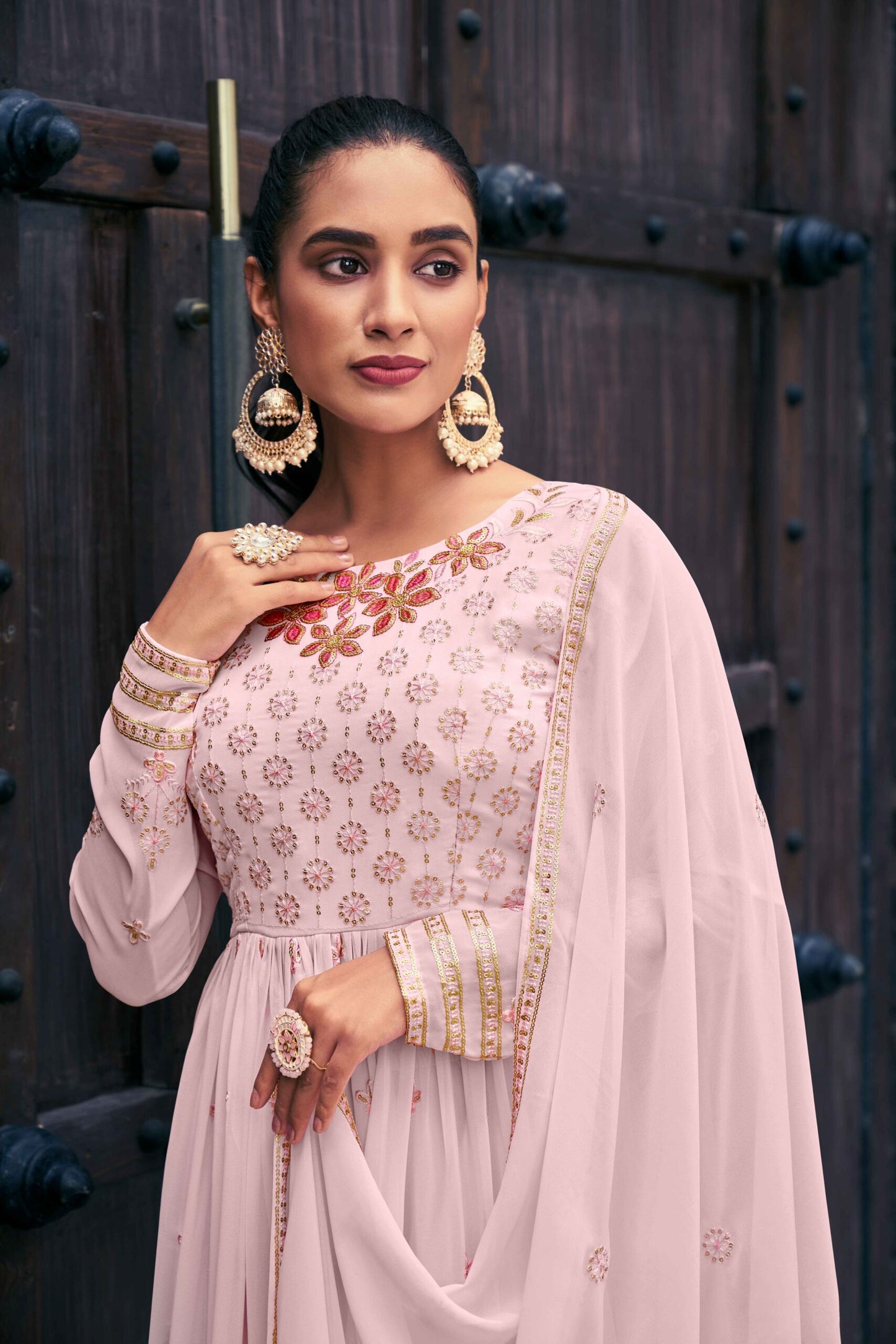 Baby Pink Exclusive Embroidered Stitched Kurta With Palazzo Set Collection