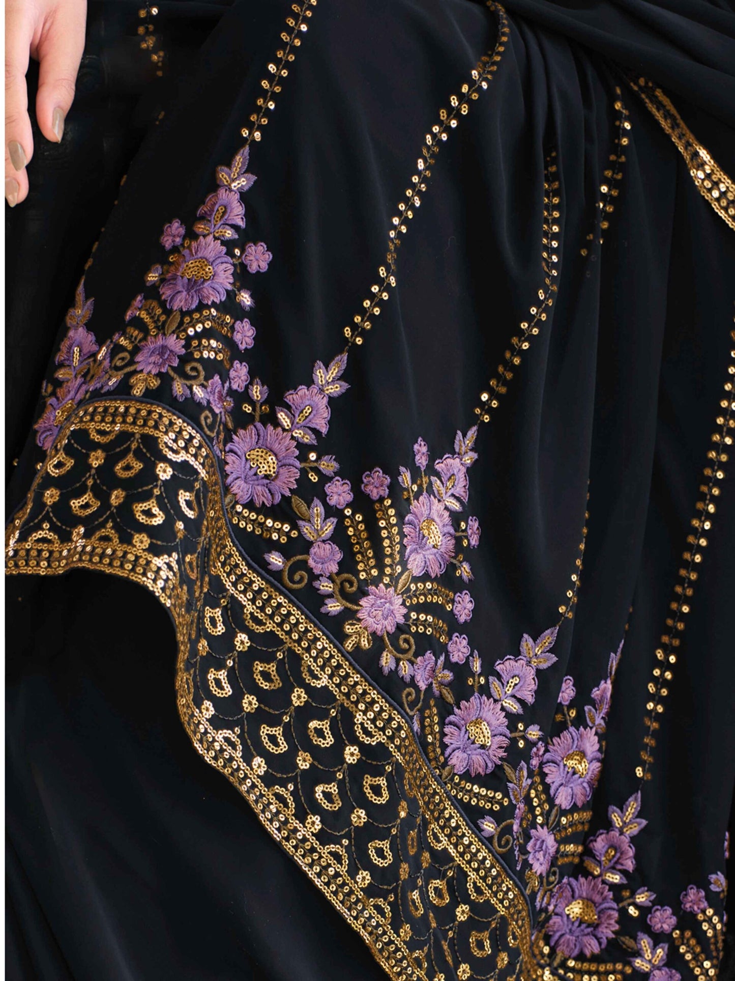 Dark Blue Georgette Thread And Sequins Embroidered Kurta Palazzo Set