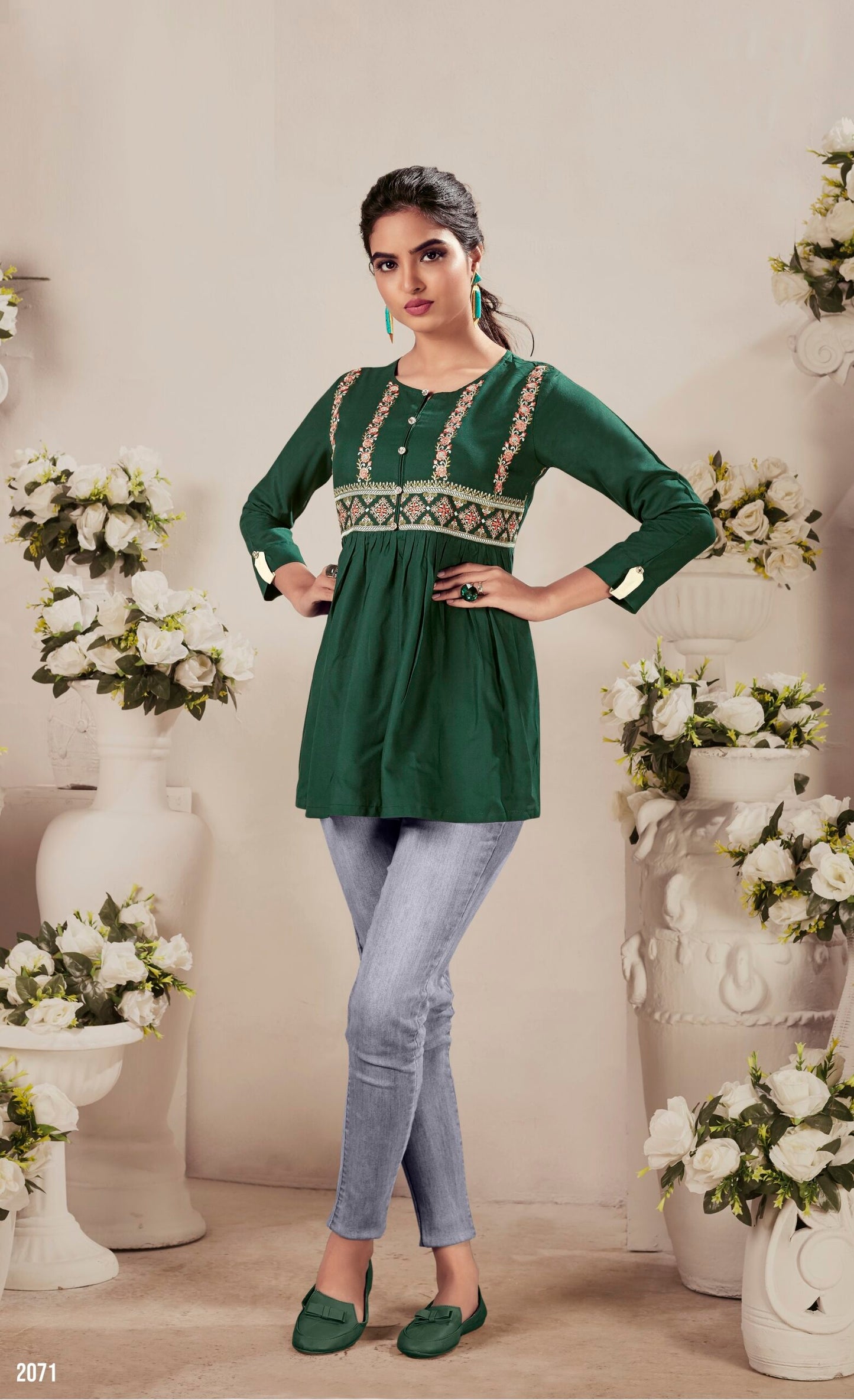 ZEEKHA Casual ready to wear Regular Wome Tunic Top (Green)