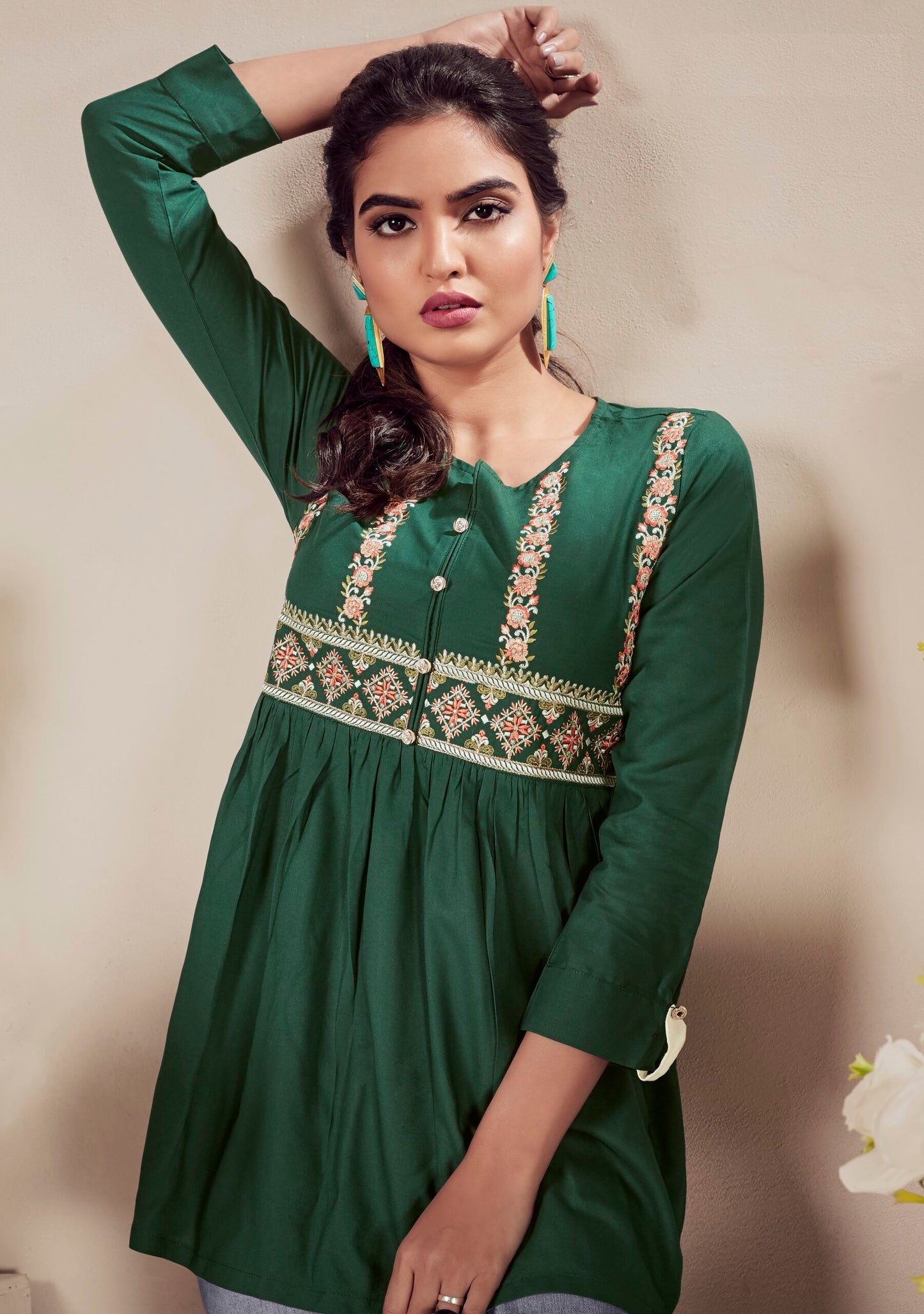 ZEEKHA Casual ready to wear Regular Wome Tunic Top (Green)