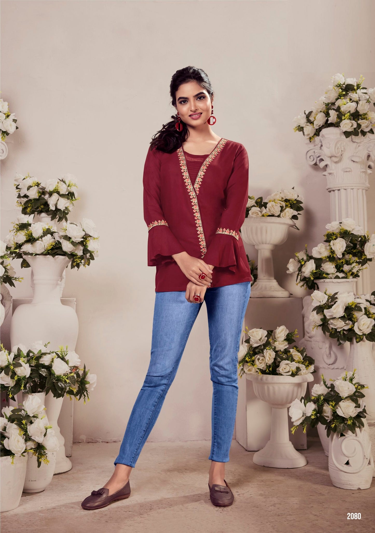 ZEEKHA Casual ready to wear Regular Wome Tunic Top (Maroon)