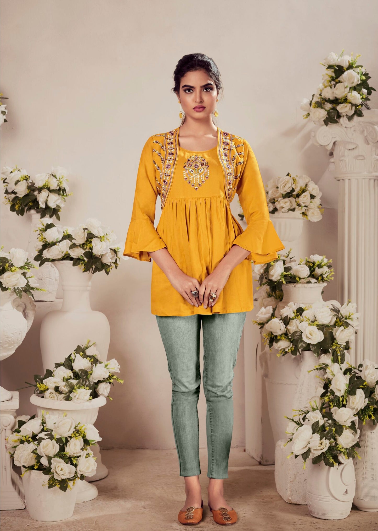 zeekha casual ready to wear regular wome tunic top (mustard)