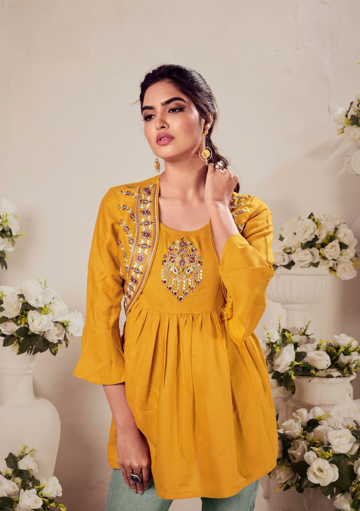 zeekha casual ready to wear regular wome tunic top (mustard)