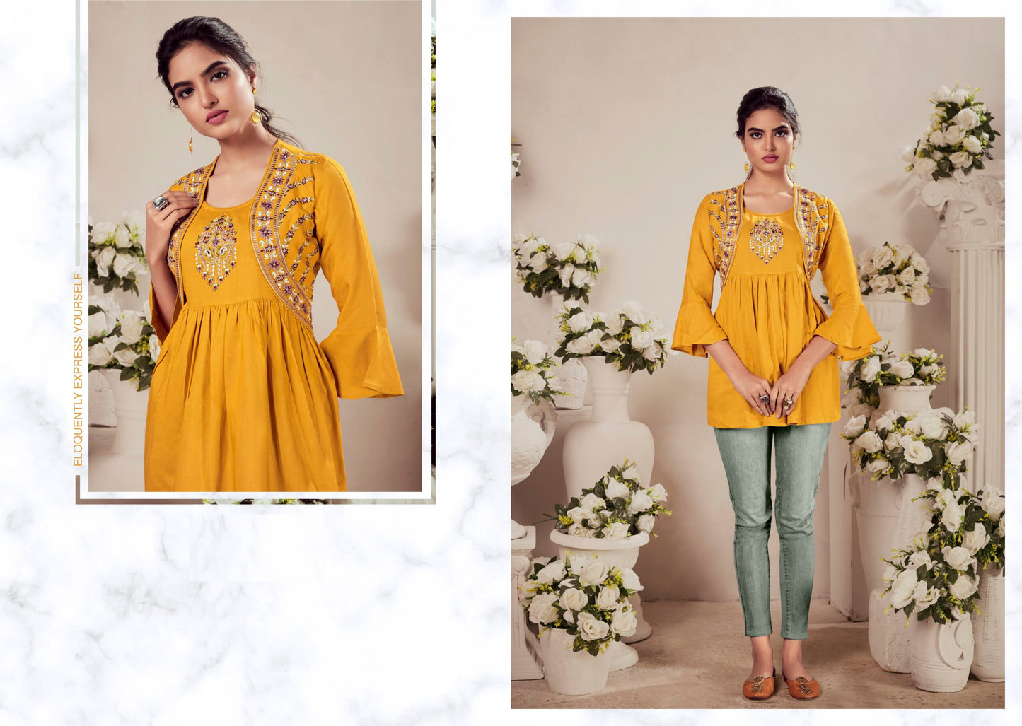 zeekha casual ready to wear regular wome tunic top (mustard)