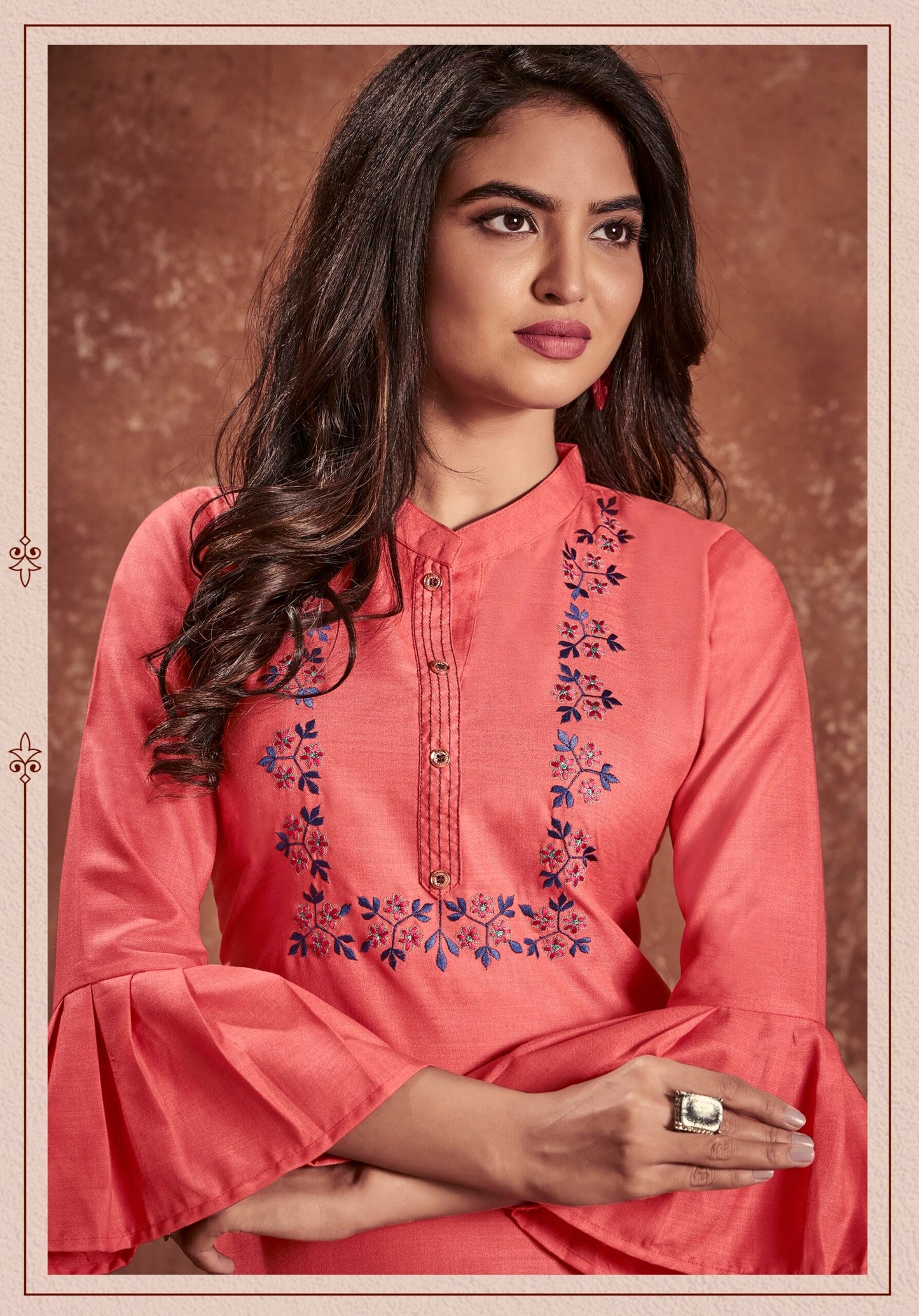 zeekha women nira cotton with handmade embroidery  straight kurta  (orange)