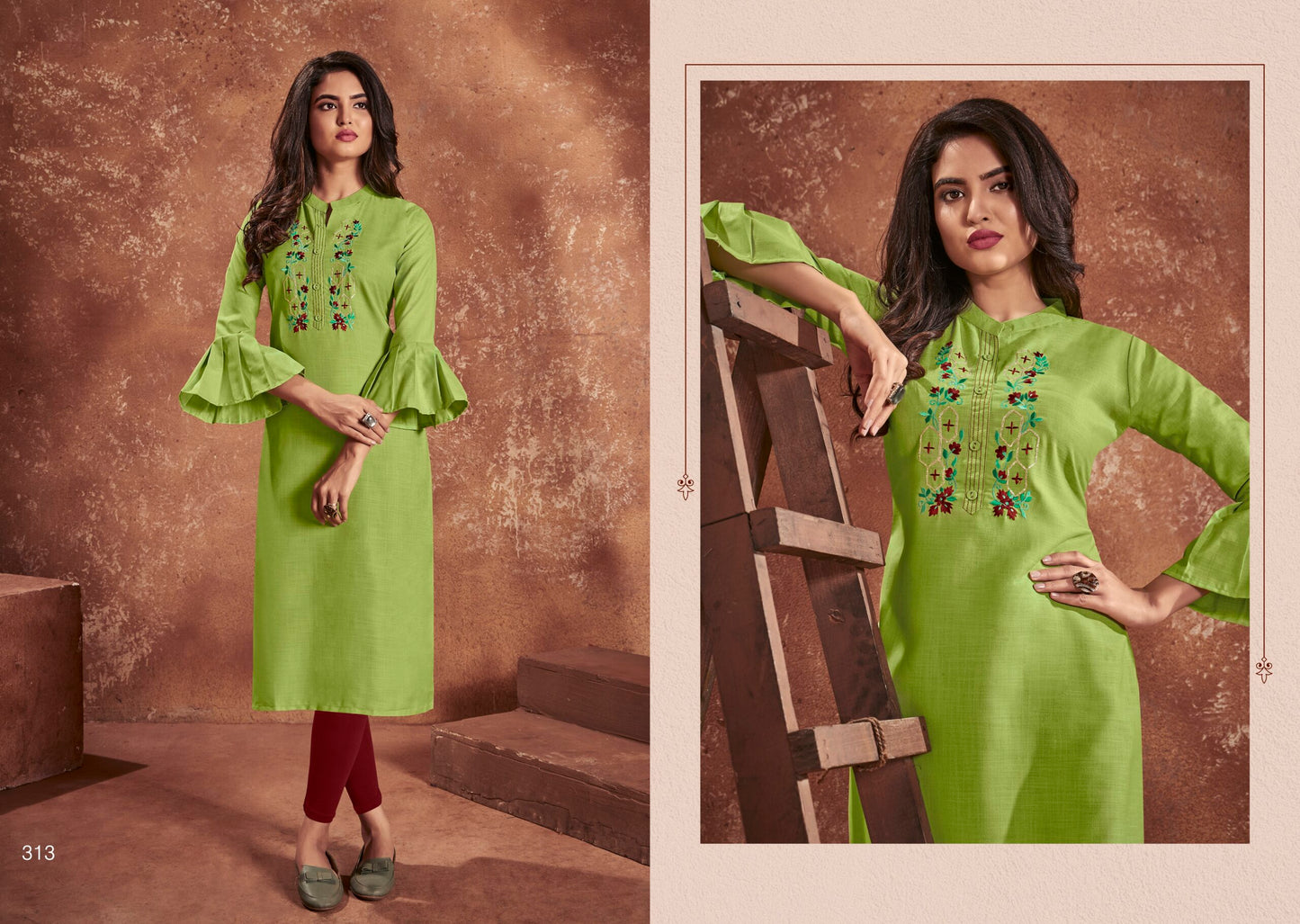 zeekha women nira cotton with handmade embroidery  straight kurta  (green)