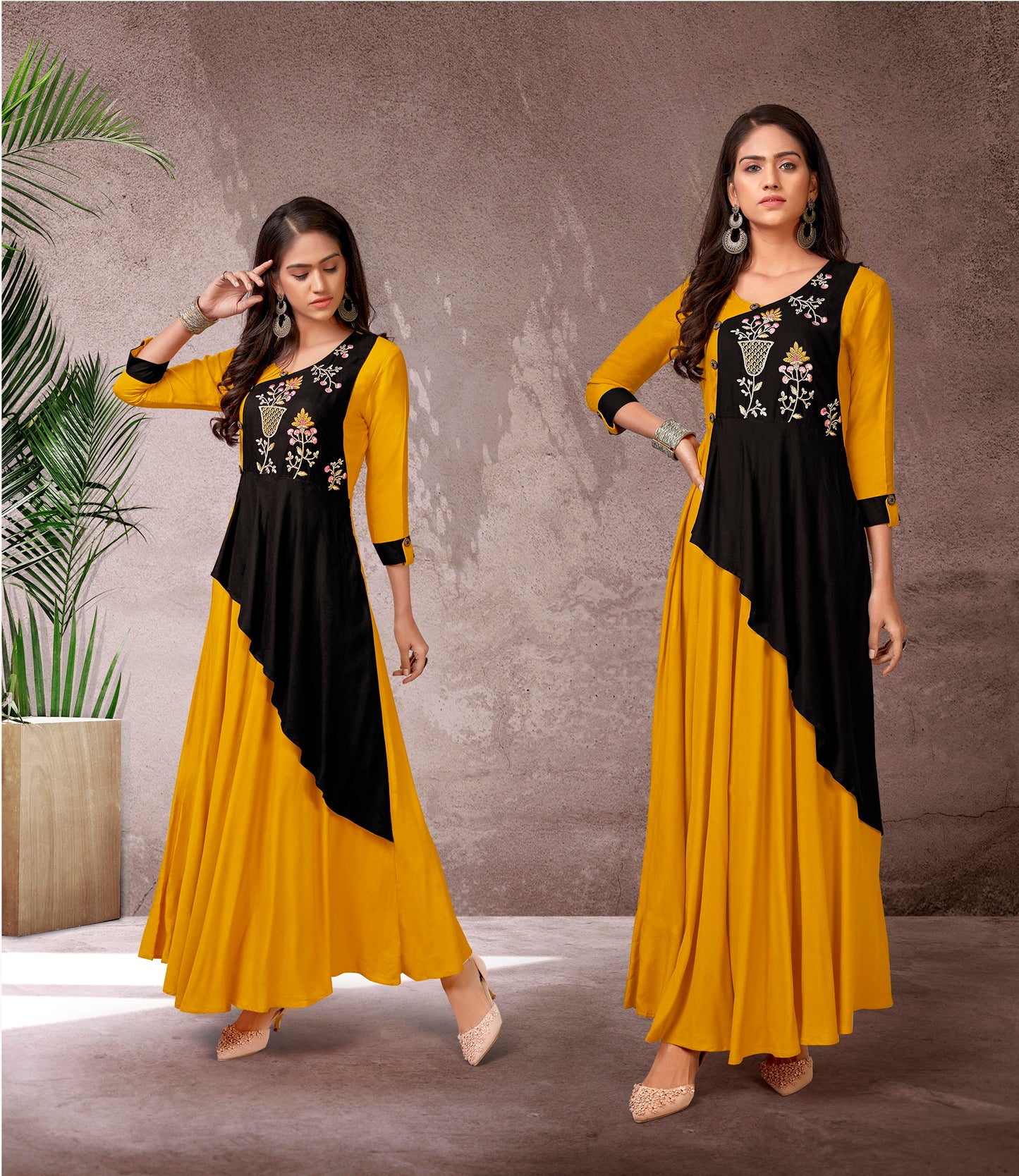 zeekha  flared designer long  kurti for beautiful girls and women (mustard)