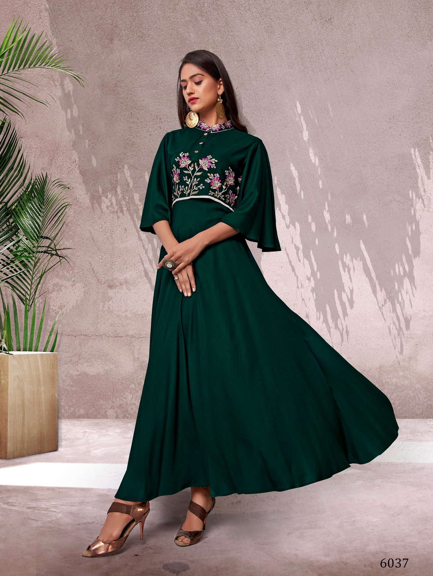 zeekha  flared designer long  kurti for beautiful girls and women (green)