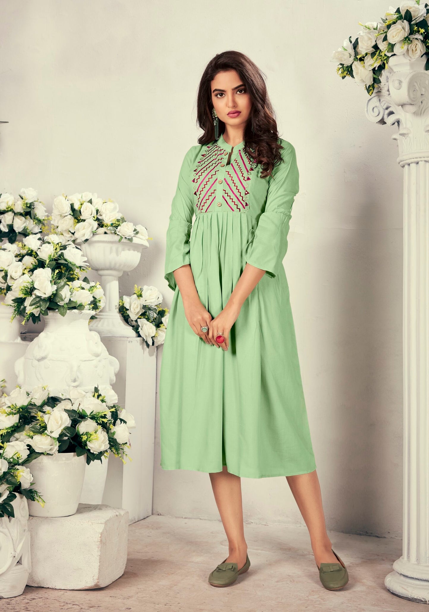 ZEEKHA  Flared Designer Kurti For beautiful Girls And women (Pista)