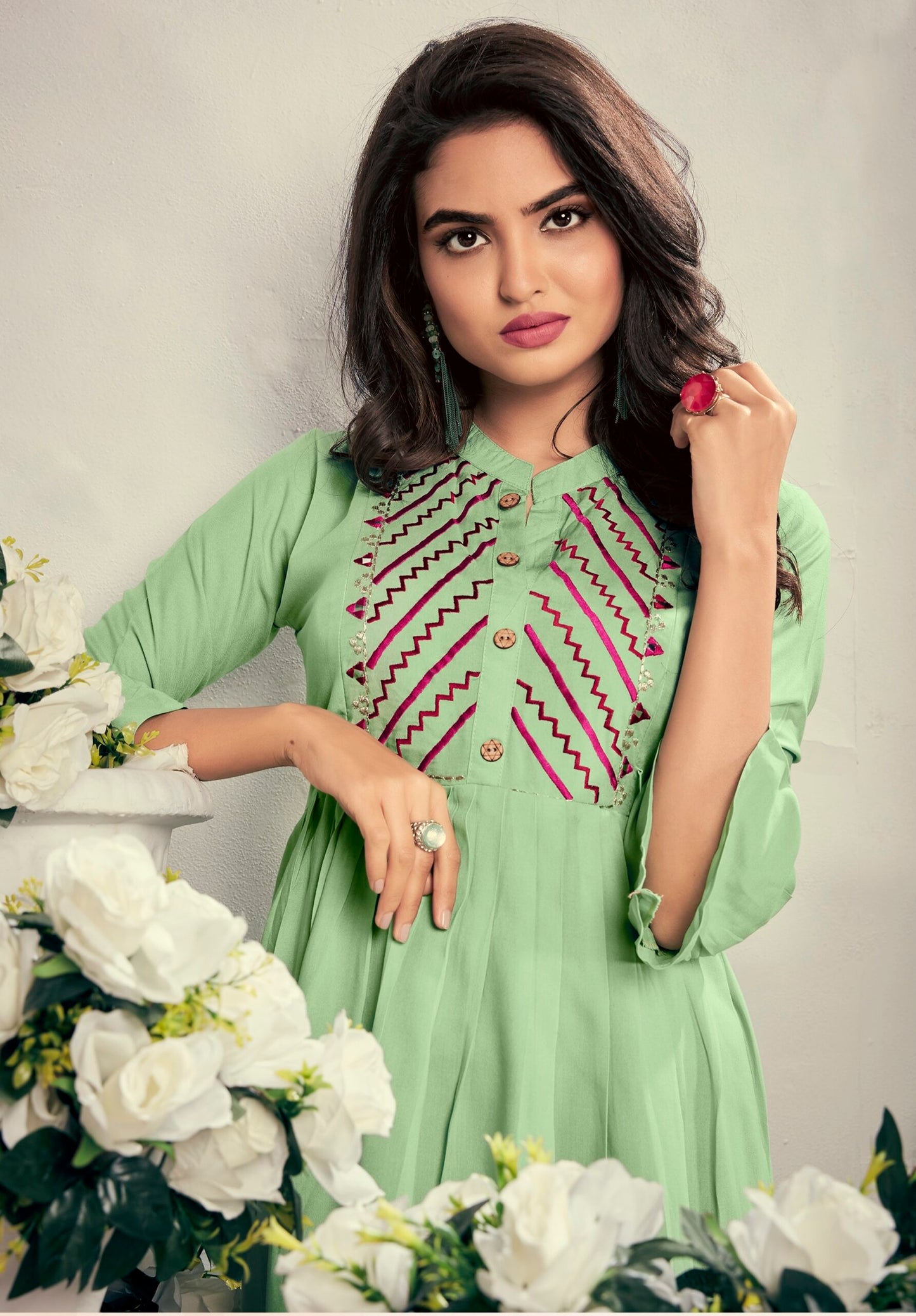 ZEEKHA  Flared Designer Kurti For beautiful Girls And women (Pista)