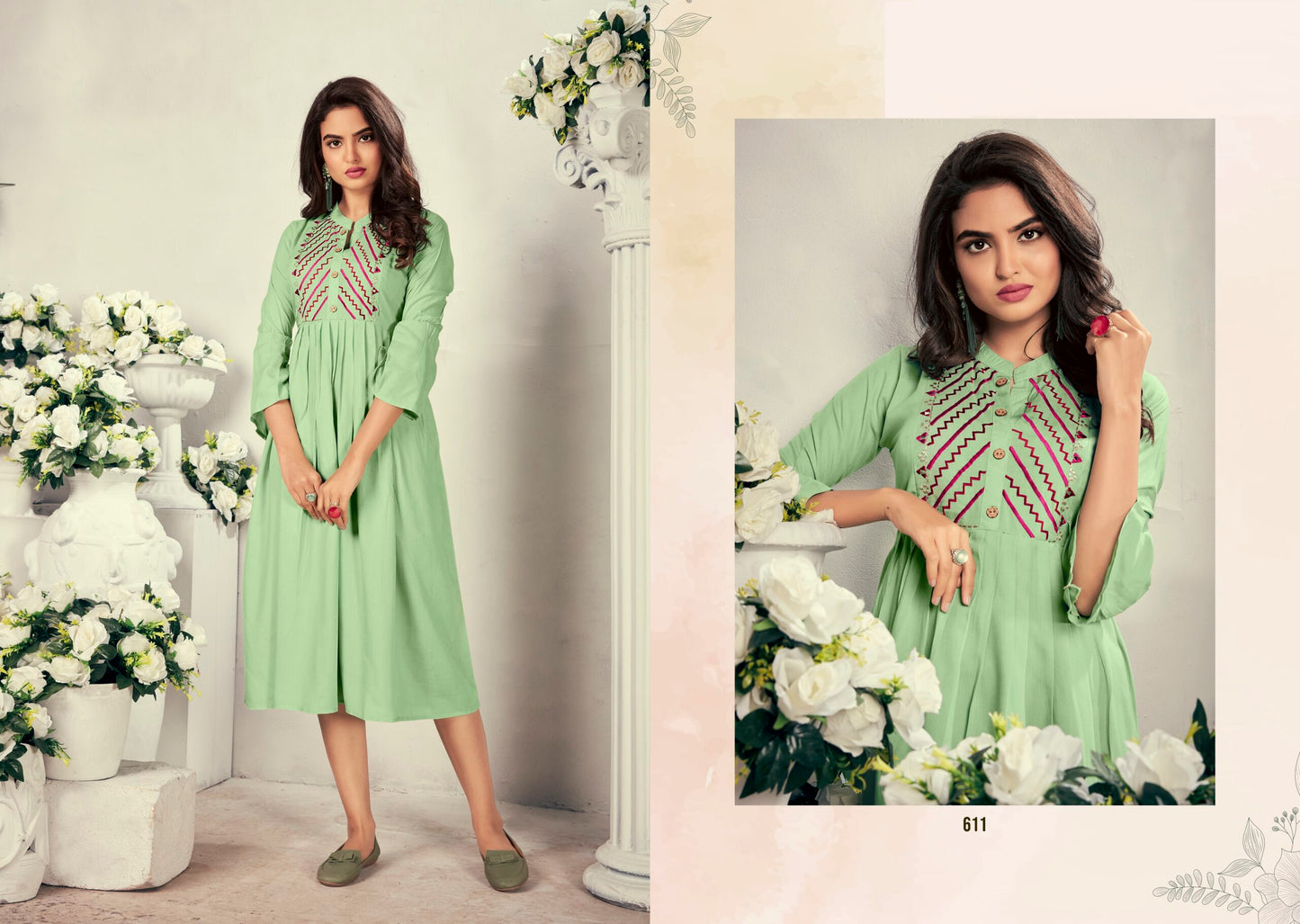 ZEEKHA  Flared Designer Kurti For beautiful Girls And women (Pista)