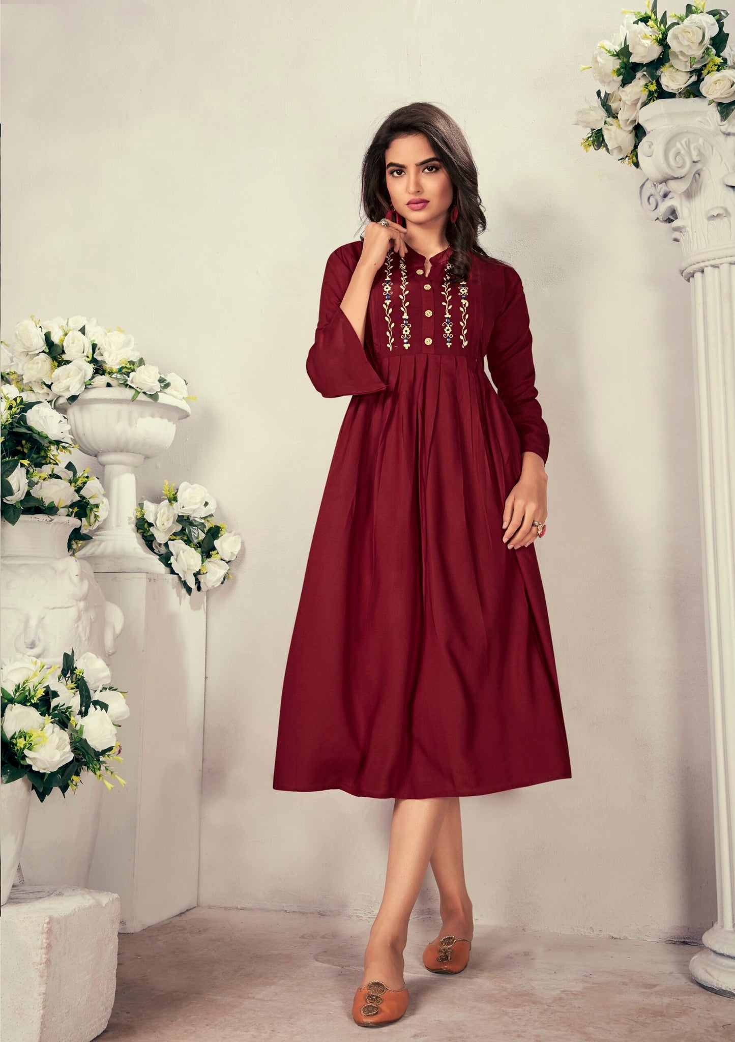 ZEEKHA  Flared Designer Kurti For beautiful Girls And women (Maroon)