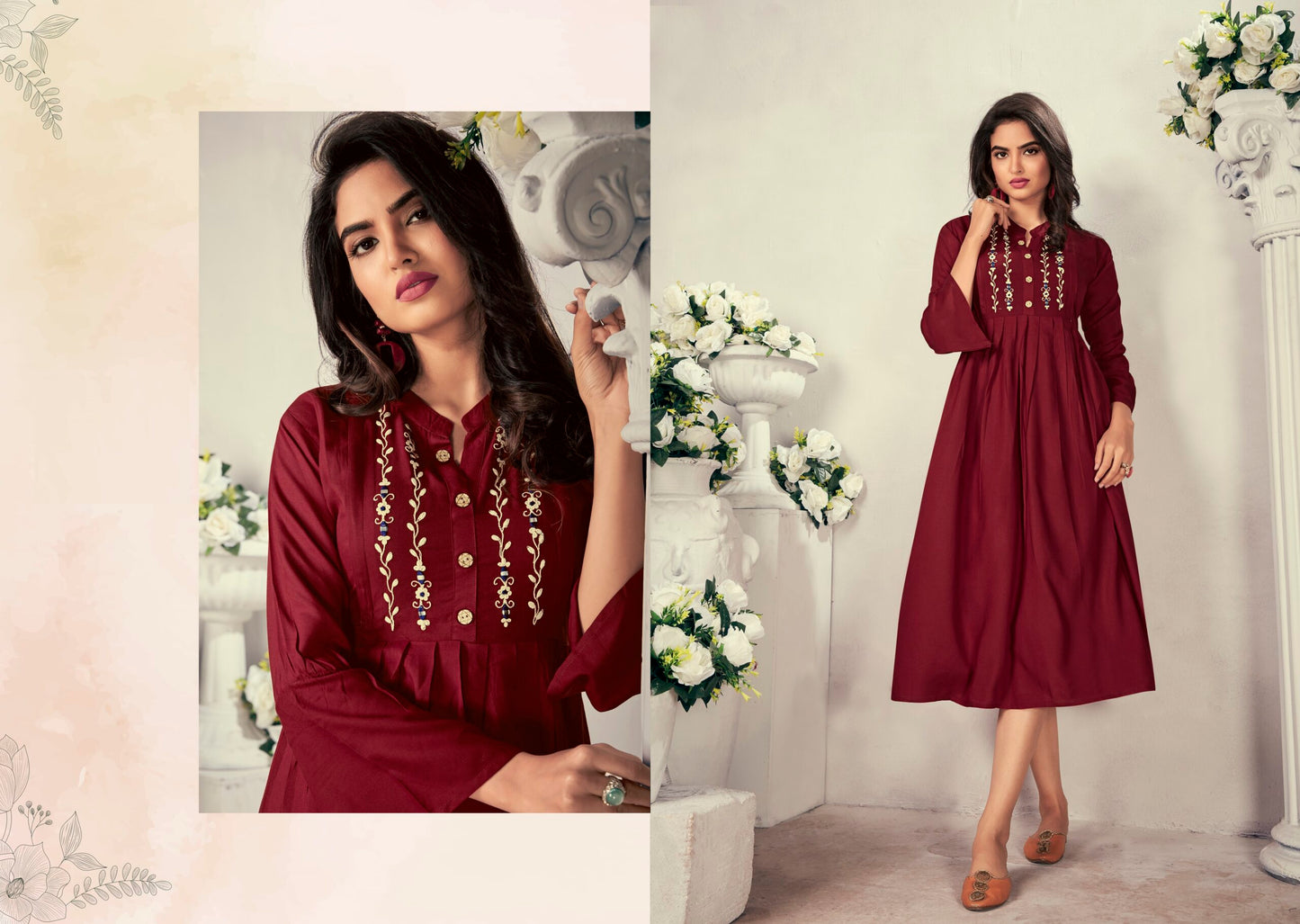 ZEEKHA  Flared Designer Kurti For beautiful Girls And women (Maroon)