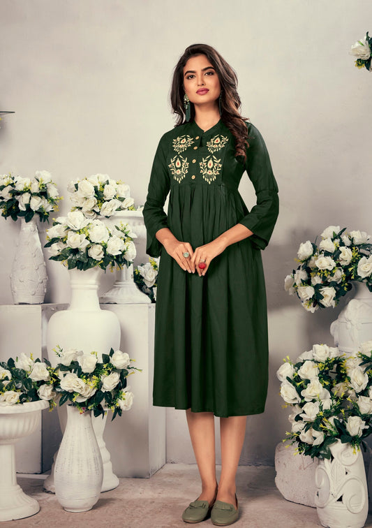 ZEEKHA  Flared Designer Kurti For beautiful Girls And women (Green)