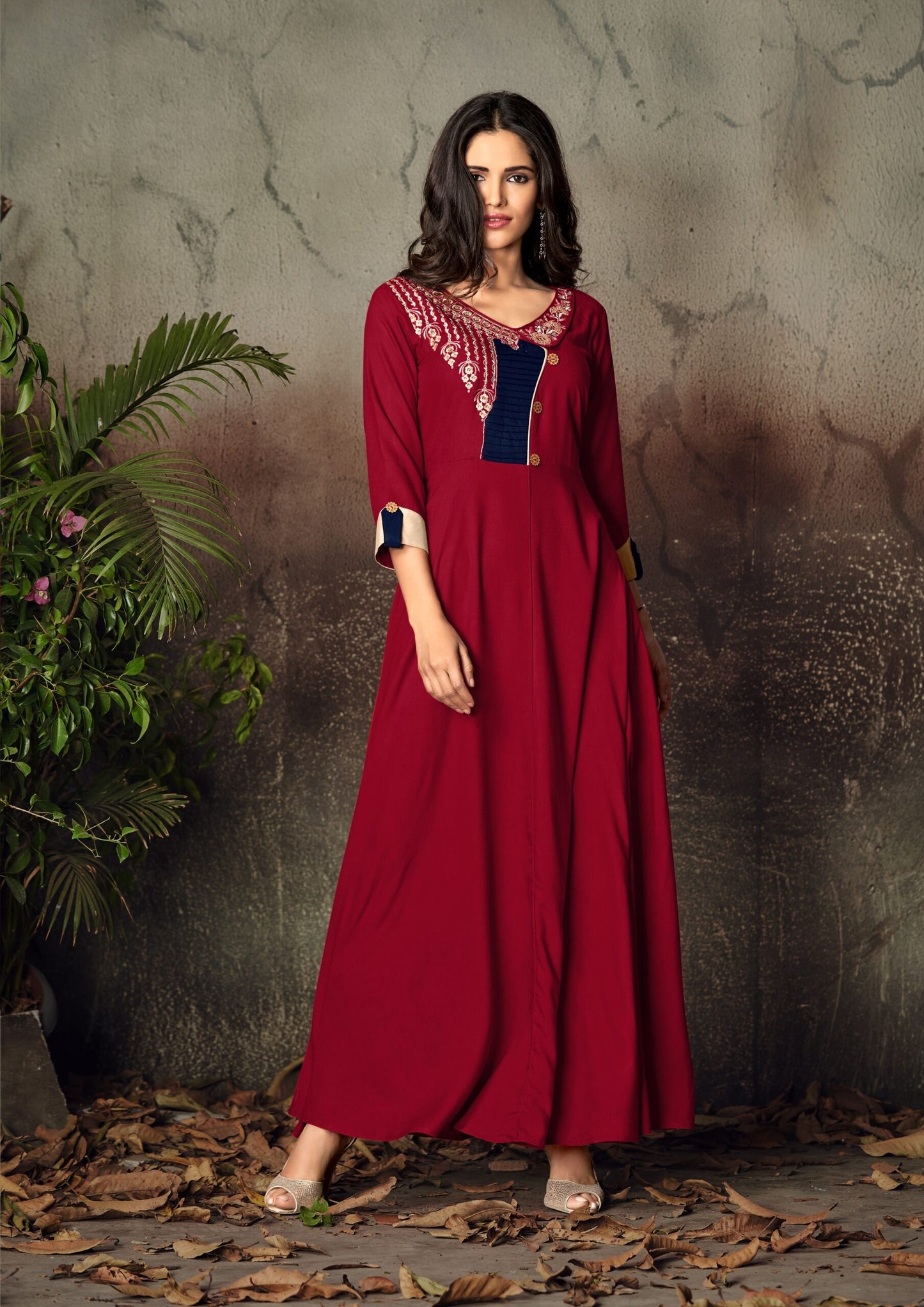 zeekha flared designer long kurti for beautiful girls and women (maroon)