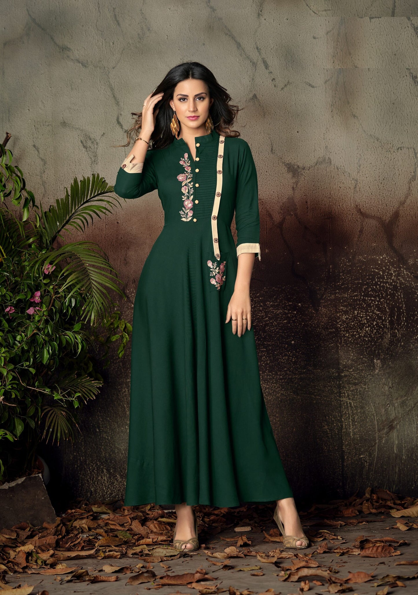 zeekha flared designer long kurti for beautiful girls and women (green)