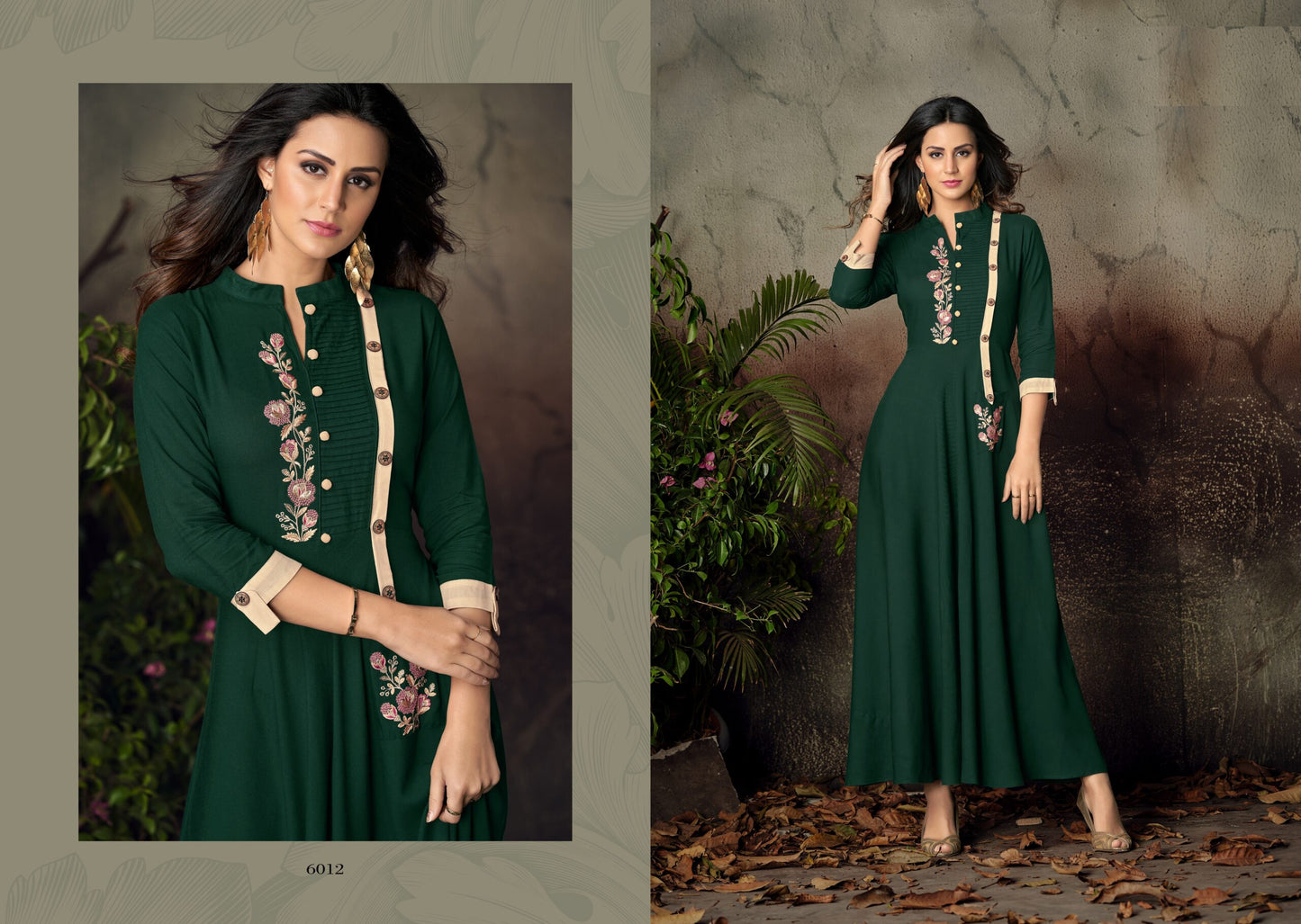 zeekha flared designer long kurti for beautiful girls and women (green)