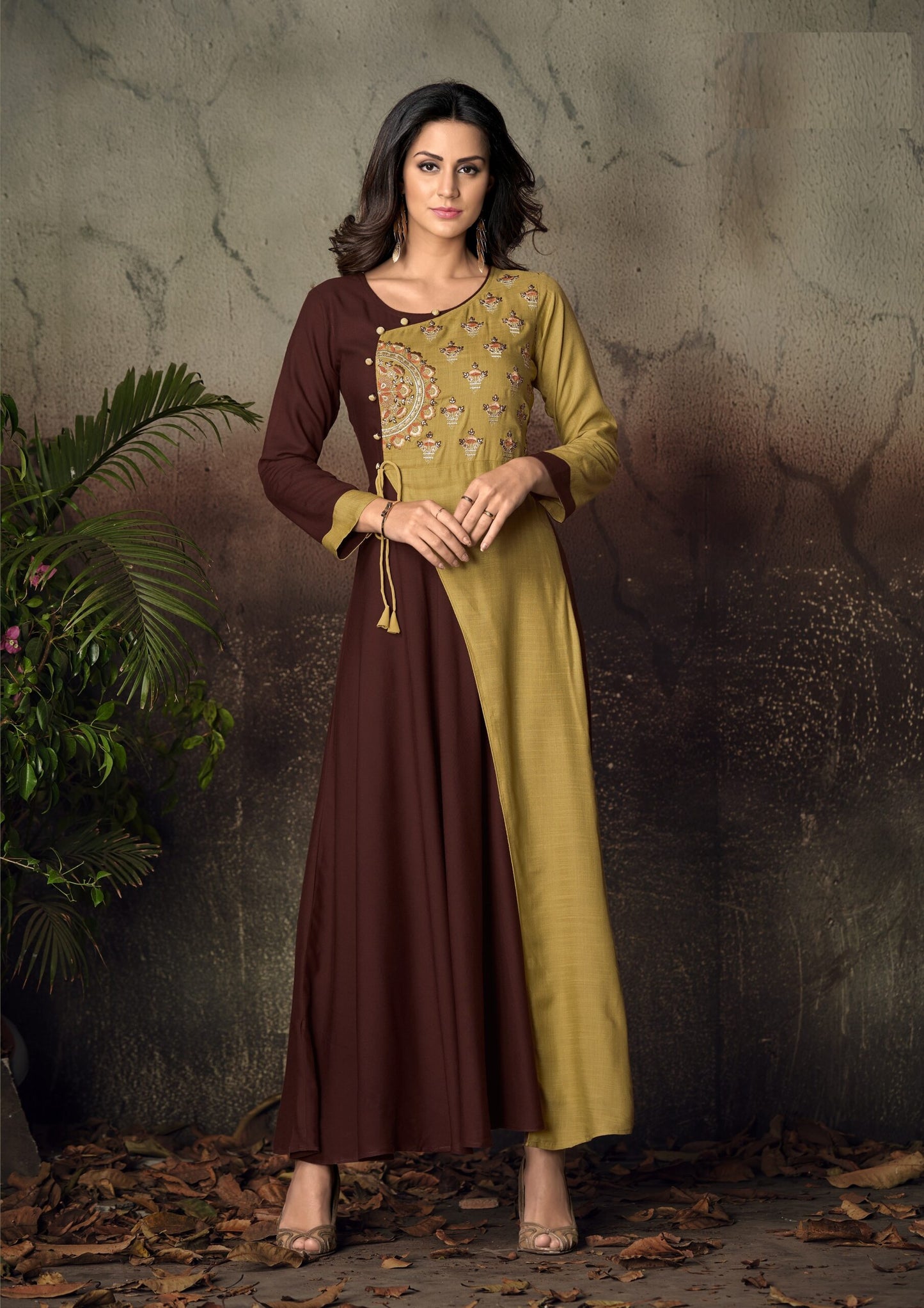 zeekha flared designer long kurti for beautiful girls and women (brown)