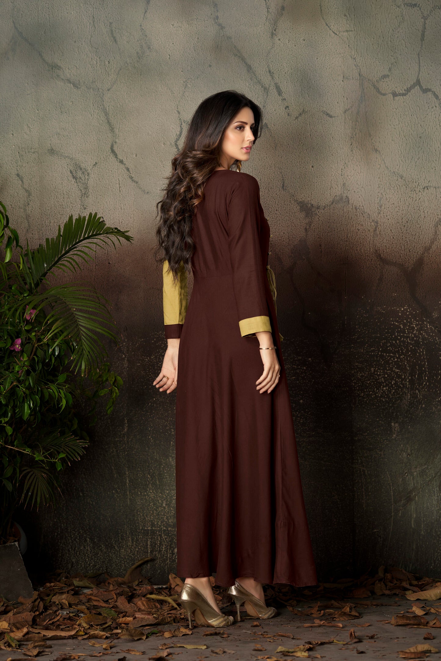 zeekha flared designer long kurti for beautiful girls and women (brown)