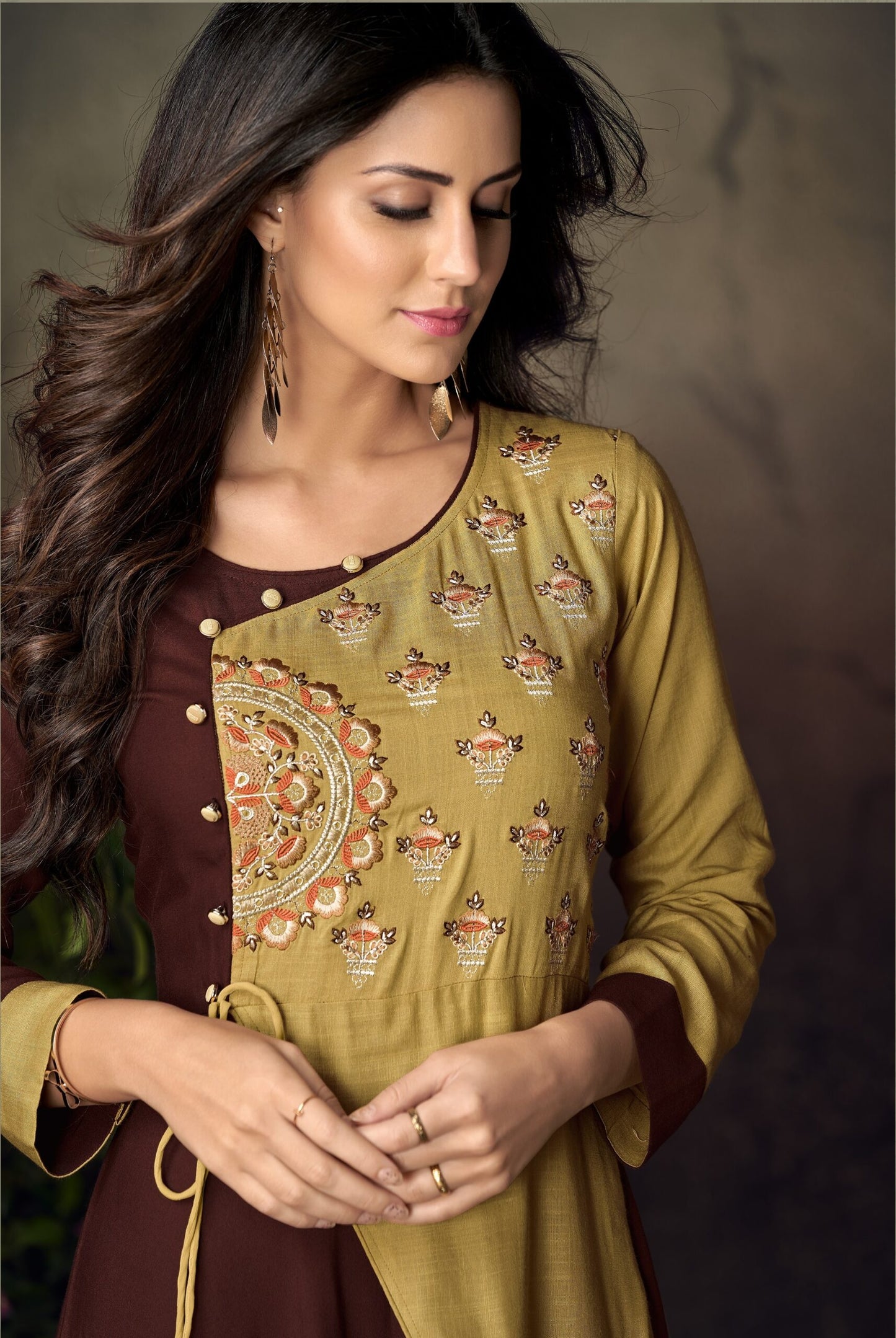 zeekha flared designer long kurti for beautiful girls and women (brown)