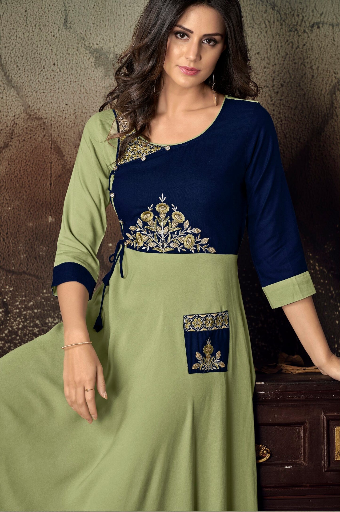 zeekha flared designer long kurti for beautiful girls and women (Pista)