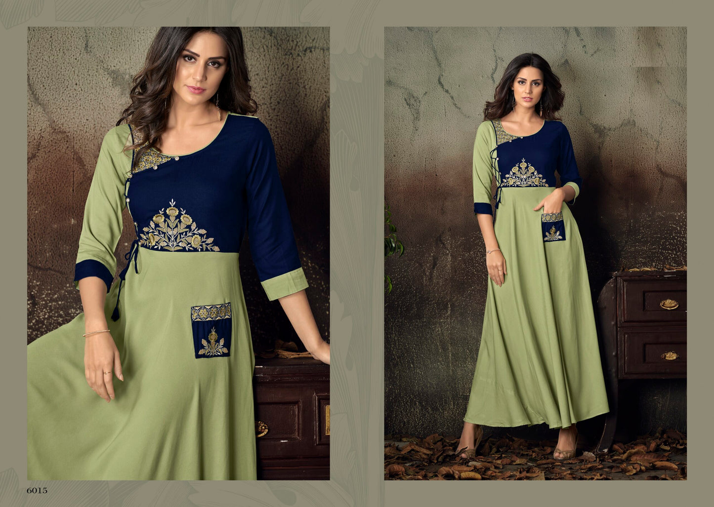 zeekha flared designer long kurti for beautiful girls and women (Pista)