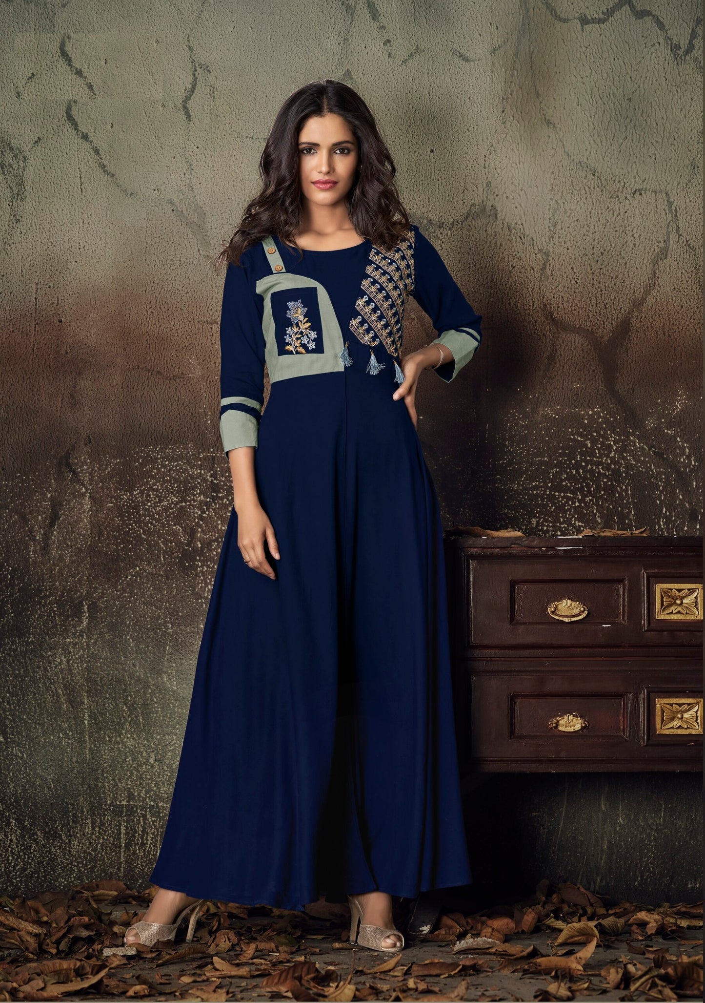 zeekha flared designer long kurti for beautiful girls and women (blue)