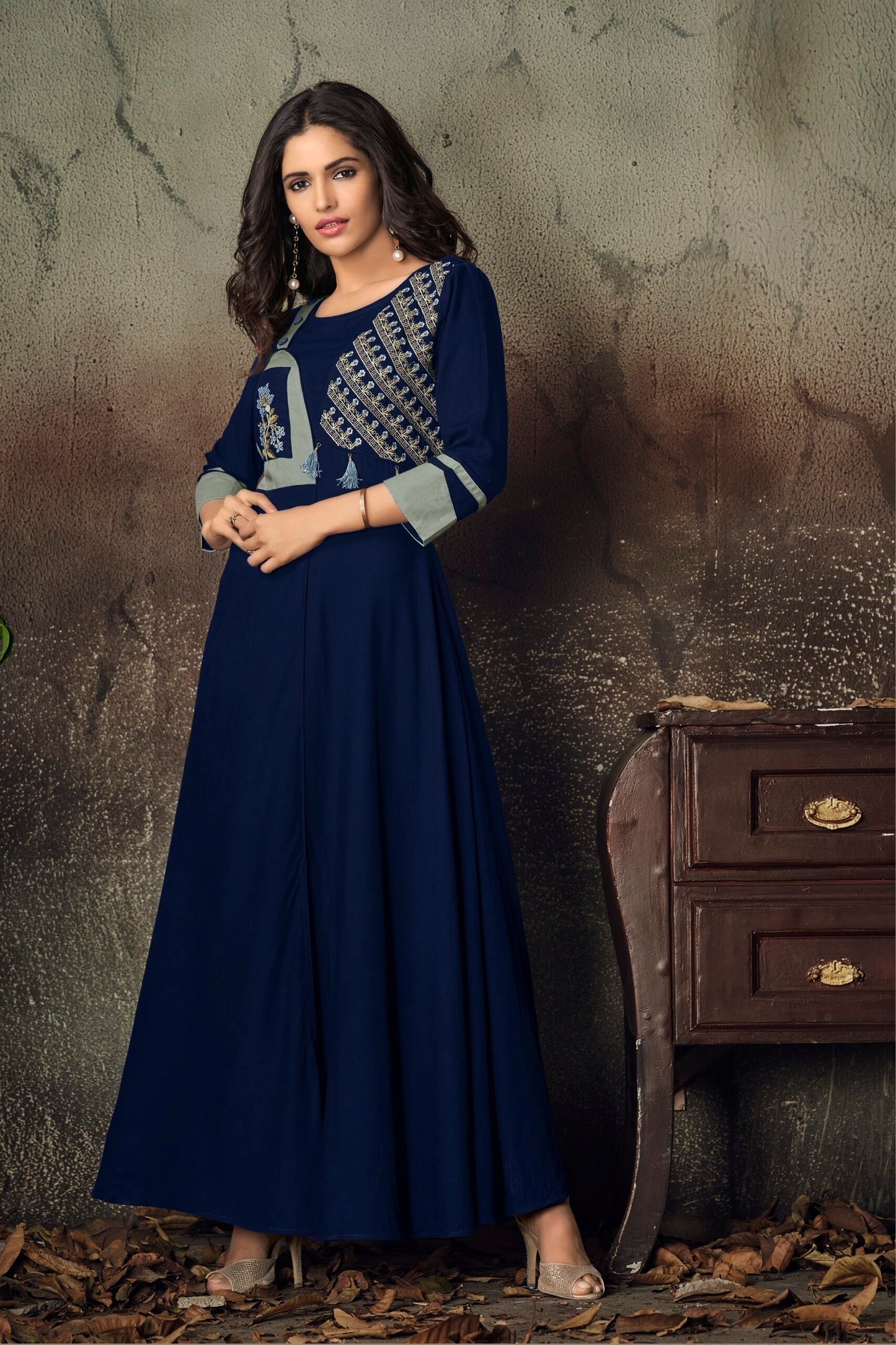 zeekha flared designer long kurti for beautiful girls and women (blue)