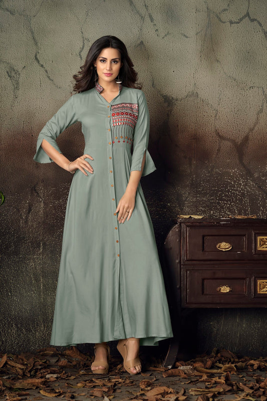 zeekha flared designer long kurti for beautiful girls and women (grey)