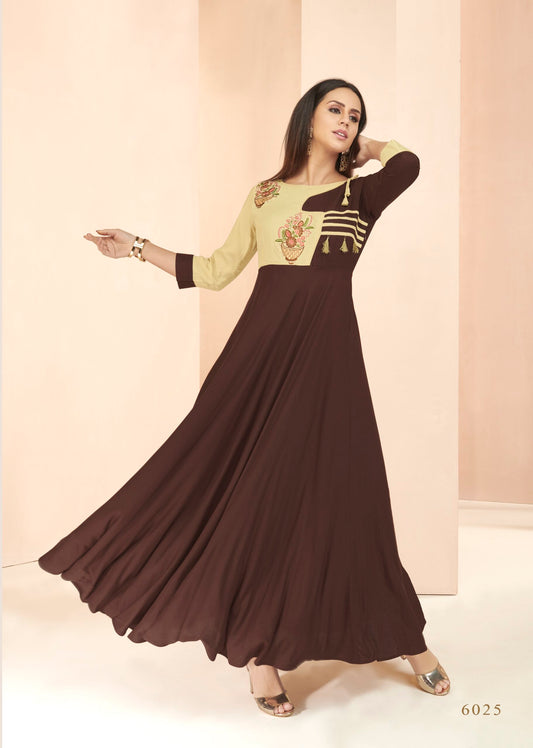 zeekha flared designer long  kurti for beautiful Girls and women (brown)