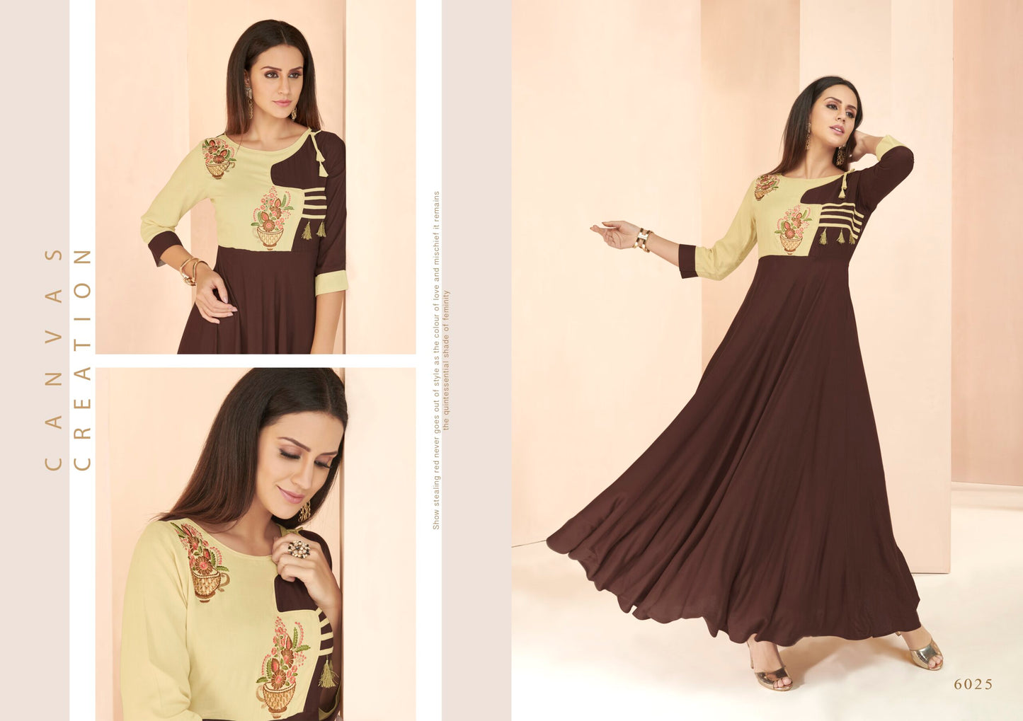 zeekha flared designer long  kurti for beautiful Girls and women (brown)