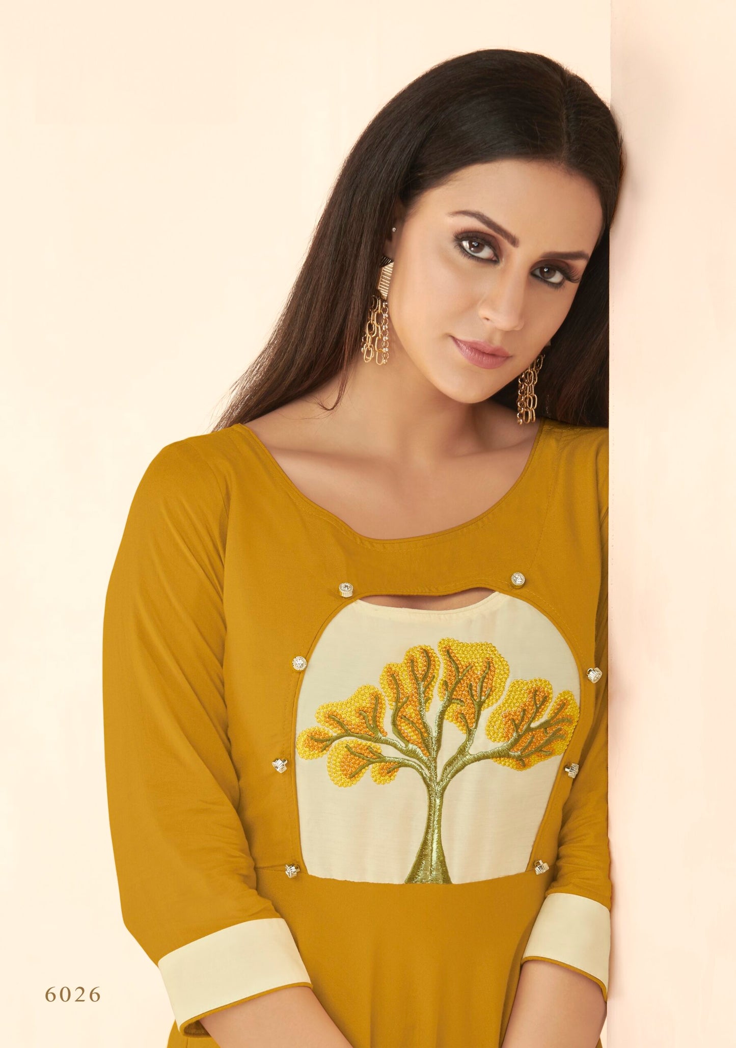 zeekha flared designer long  kurti for beautiful Girls and women (mustard)