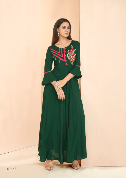 zeekha flared designer long  kurti for beautiful Girls and women (green)