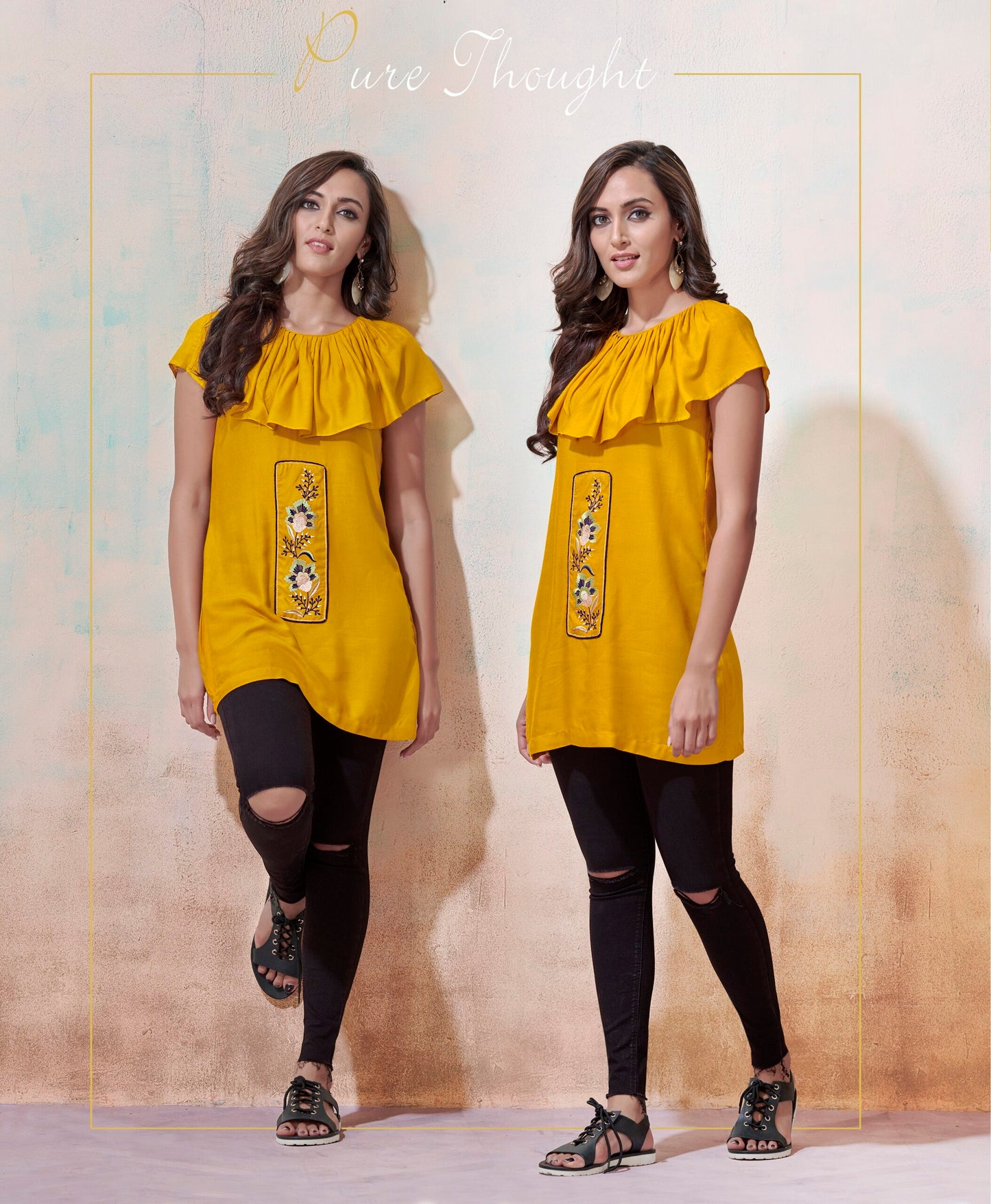 zeekha casual ready to wear regular wome tunic top (mustard)