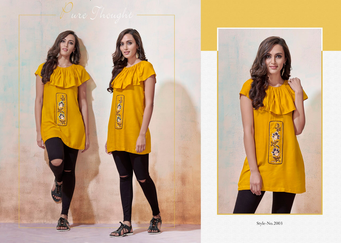 zeekha casual ready to wear regular wome tunic top (mustard)