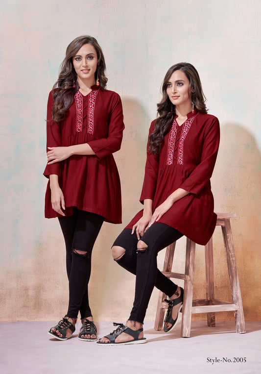 zeekha casual ready to wear regular wome tunic top (maroon)