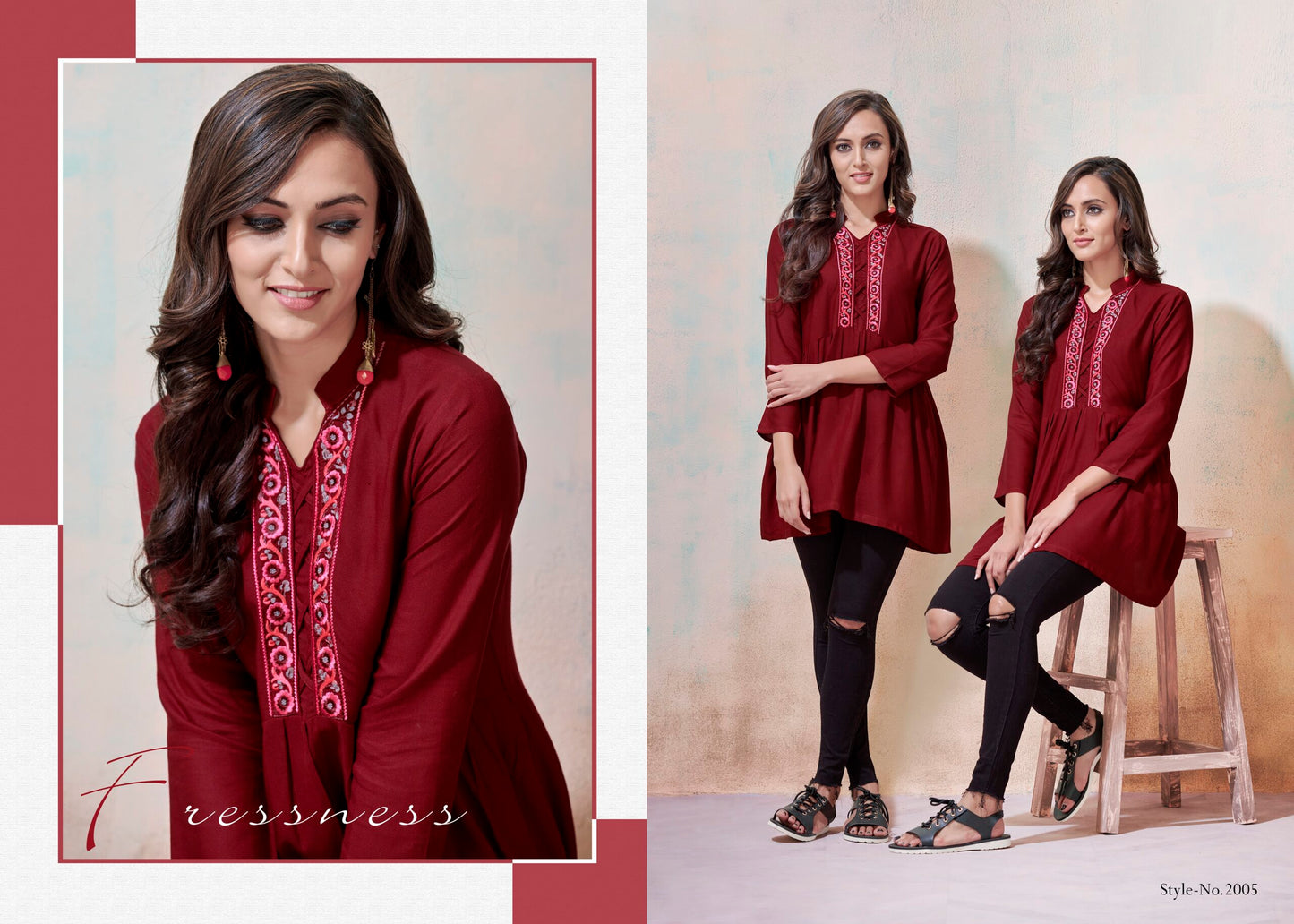 zeekha casual ready to wear regular wome tunic top (maroon)